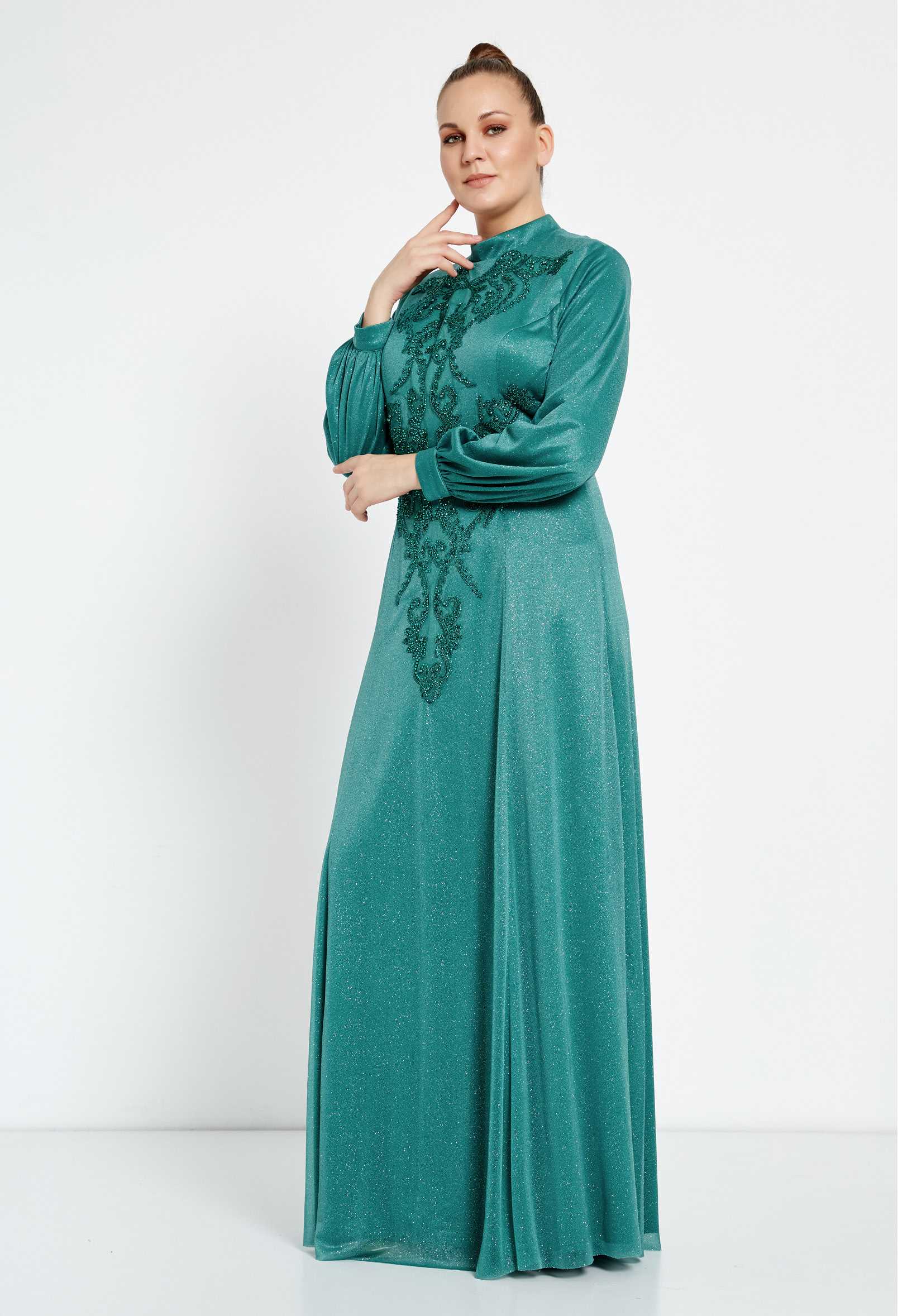 Long Sleeve Maxi Chiffon Column Plus Size Wedding Guest Dress fvl2362-b - Image 11