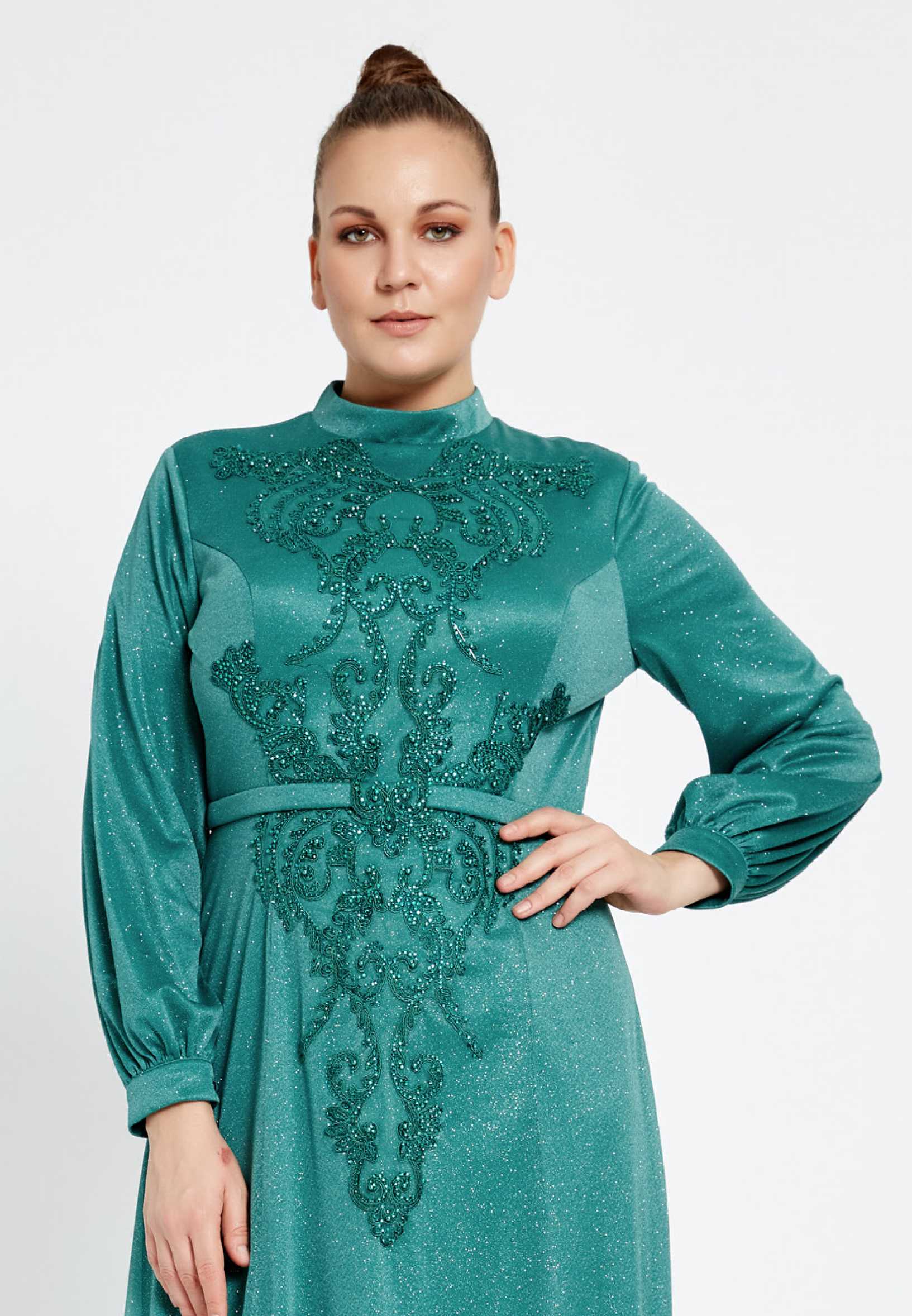 Long Sleeve Maxi Chiffon Column Plus Size Wedding Guest Dress fvl2362-b - Image 12