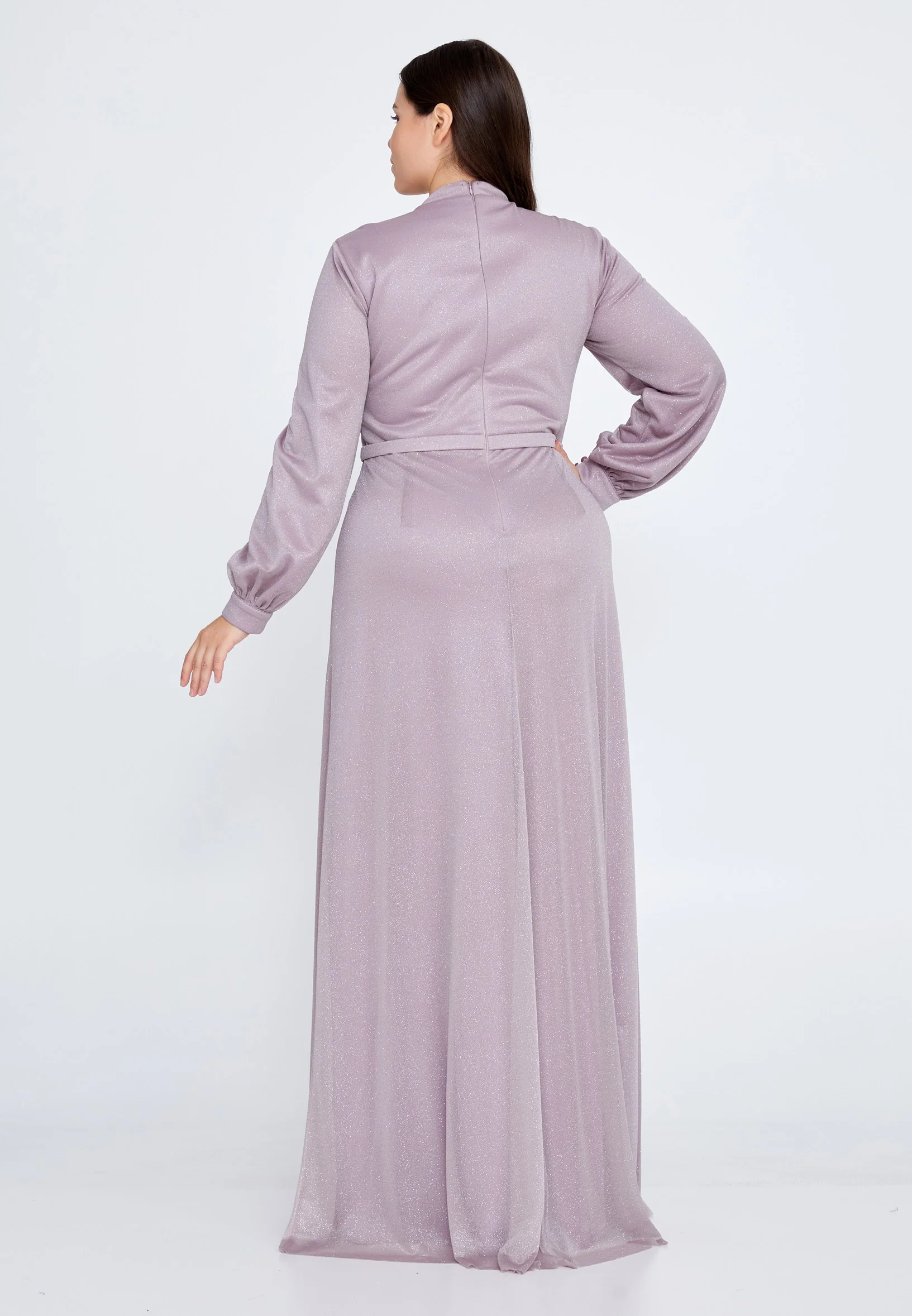 Long Sleeve Maxi Chiffon Column Plus Size Wedding Guest Dress fvl2362-b - Image 14