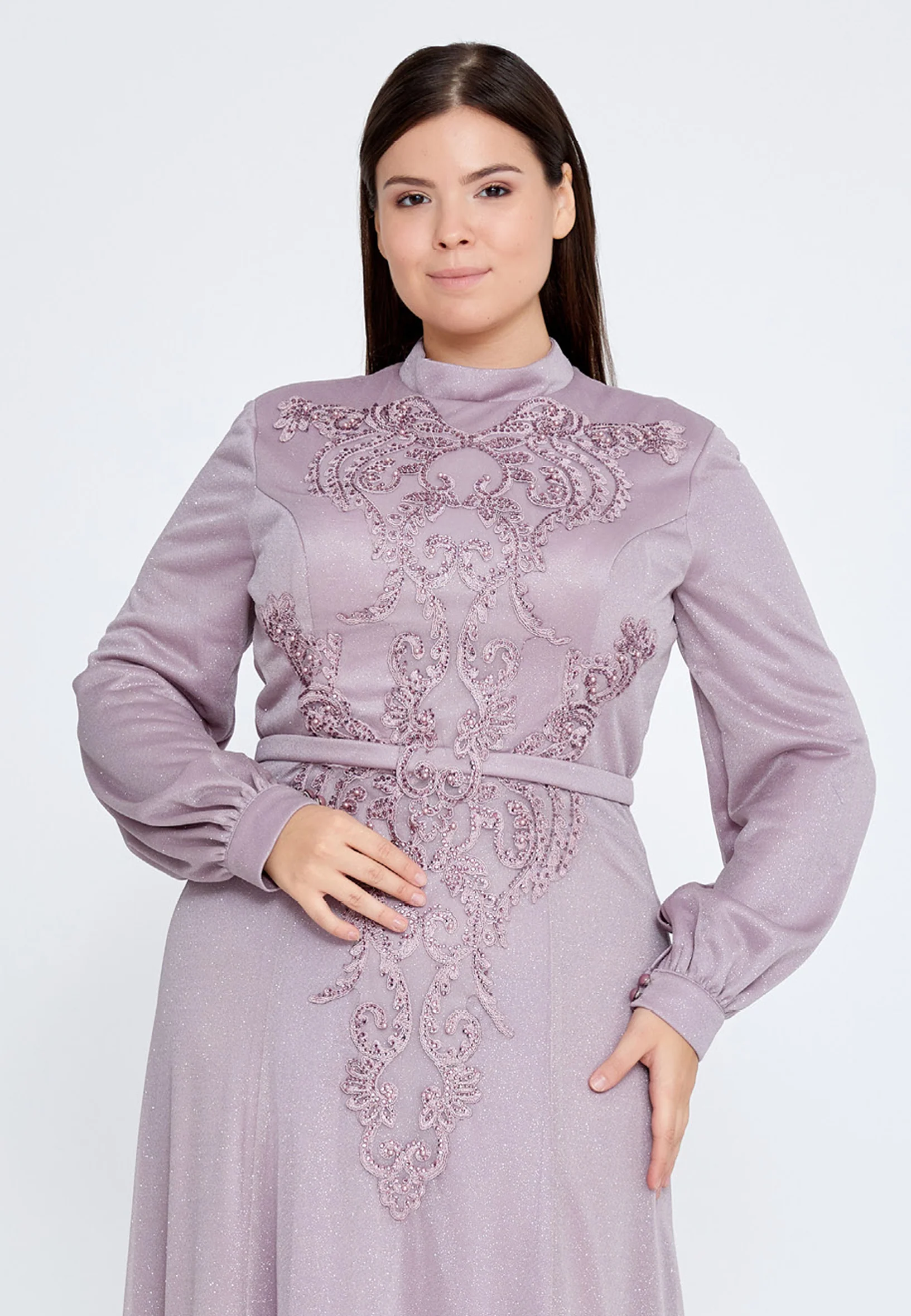 Long Sleeve Maxi Chiffon Column Plus Size Wedding Guest Dress fvl2362-b - Image 16