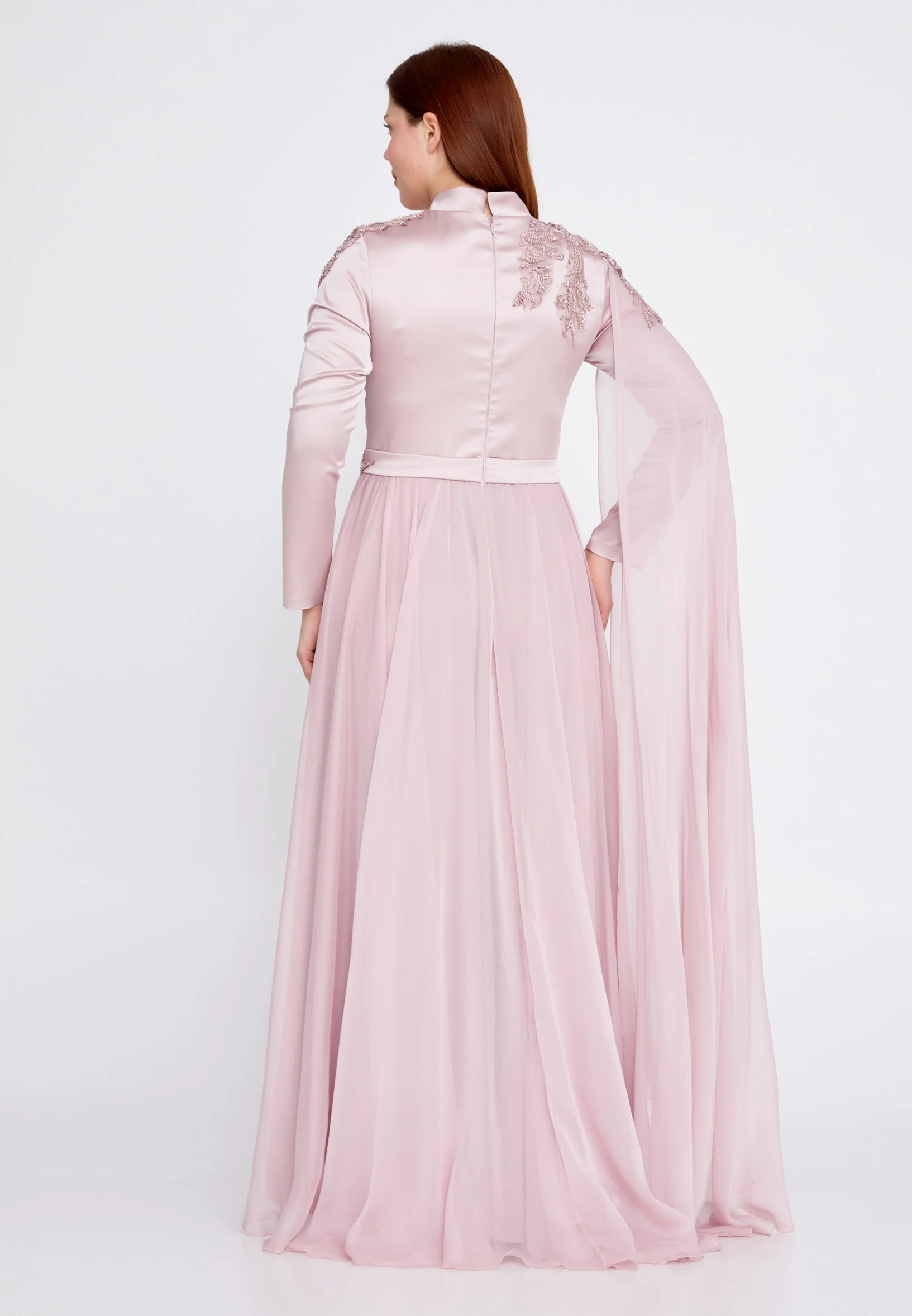 Long Sleeve Maxi Chiffon Column Plus Size Wedding Guest Dress gzk1011-1 - Image 2