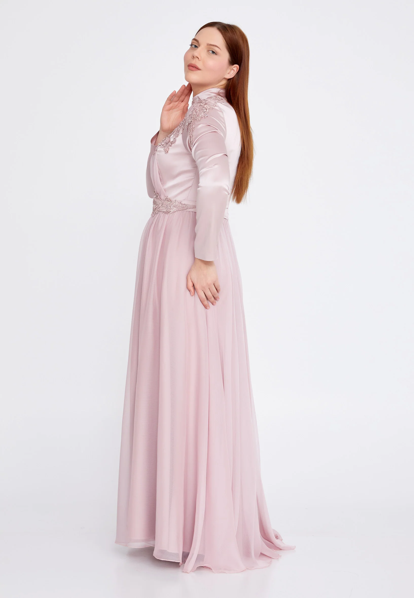 Long Sleeve Maxi Chiffon Column Plus Size Wedding Guest Dress gzk1011-1 - Image 3