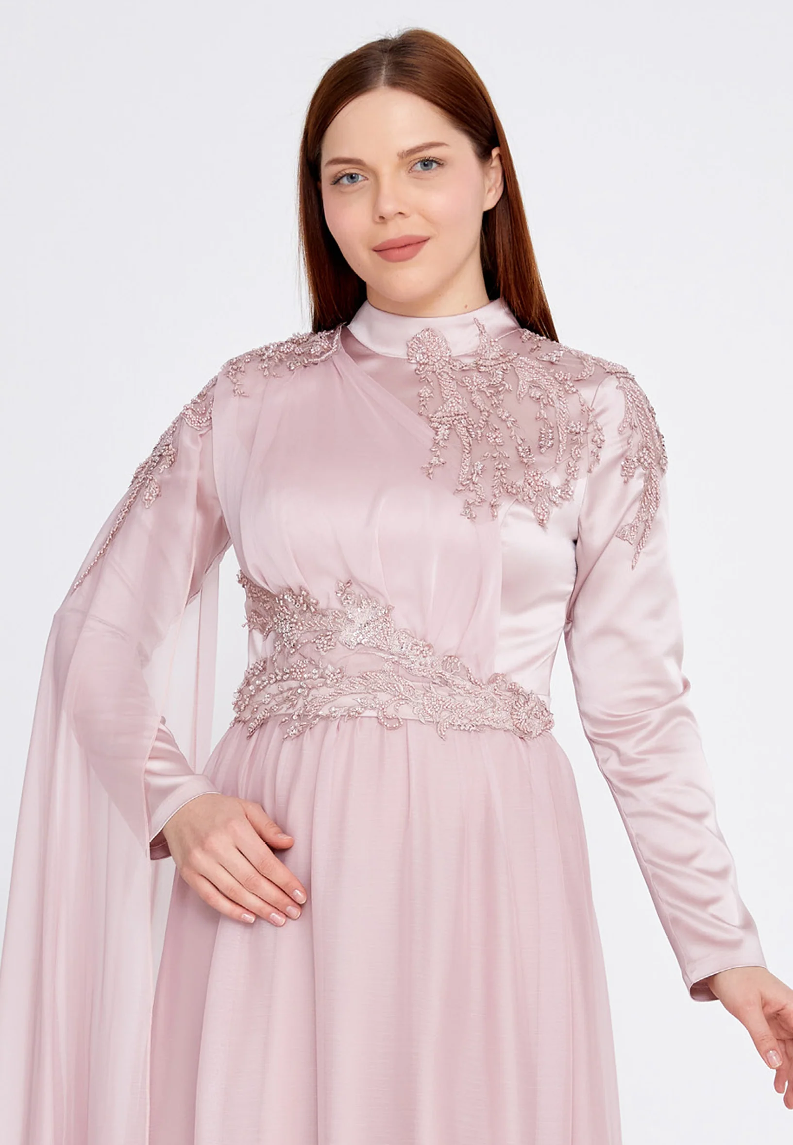 Long Sleeve Maxi Chiffon Column Plus Size Wedding Guest Dress gzk1011-1 - Image 4