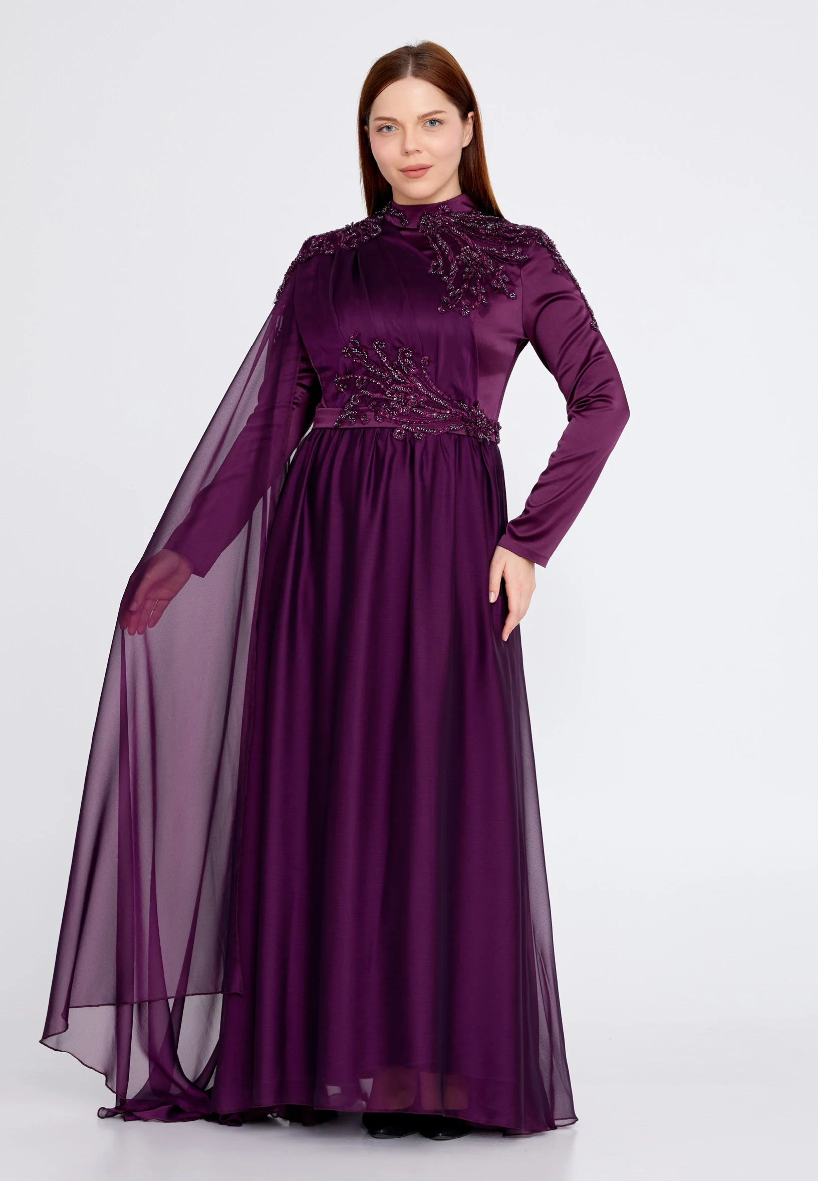 Long Sleeve Maxi Chiffon Column Plus Size Wedding Guest Dress gzk1011-1 - Image 5