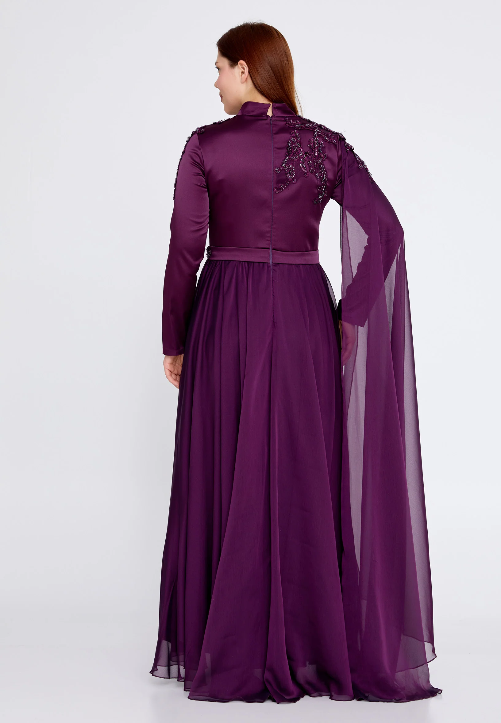 Long Sleeve Maxi Chiffon Column Plus Size Wedding Guest Dress gzk1011-1 - Image 6