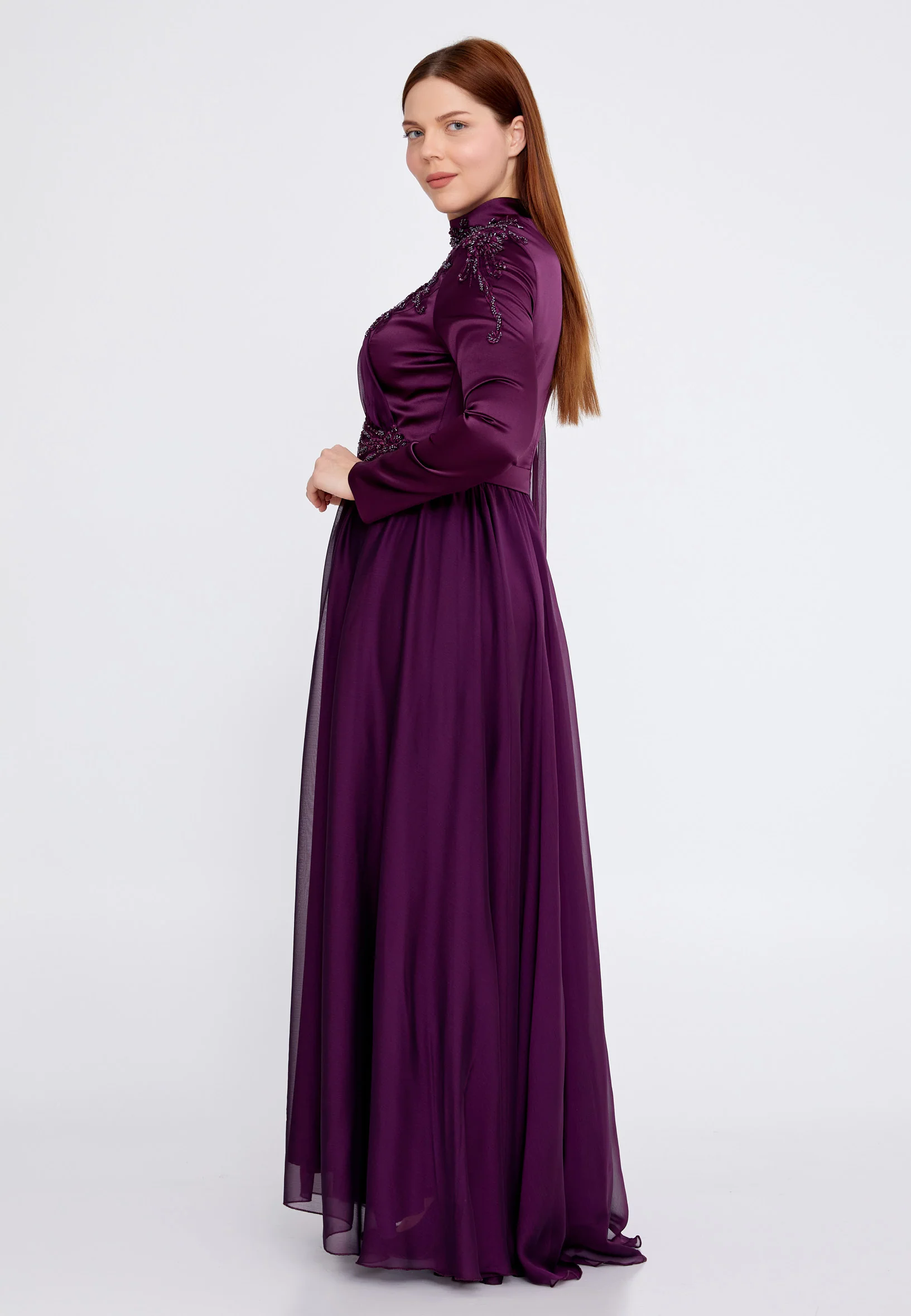 Long Sleeve Maxi Chiffon Column Plus Size Wedding Guest Dress gzk1011-1 - Image 7