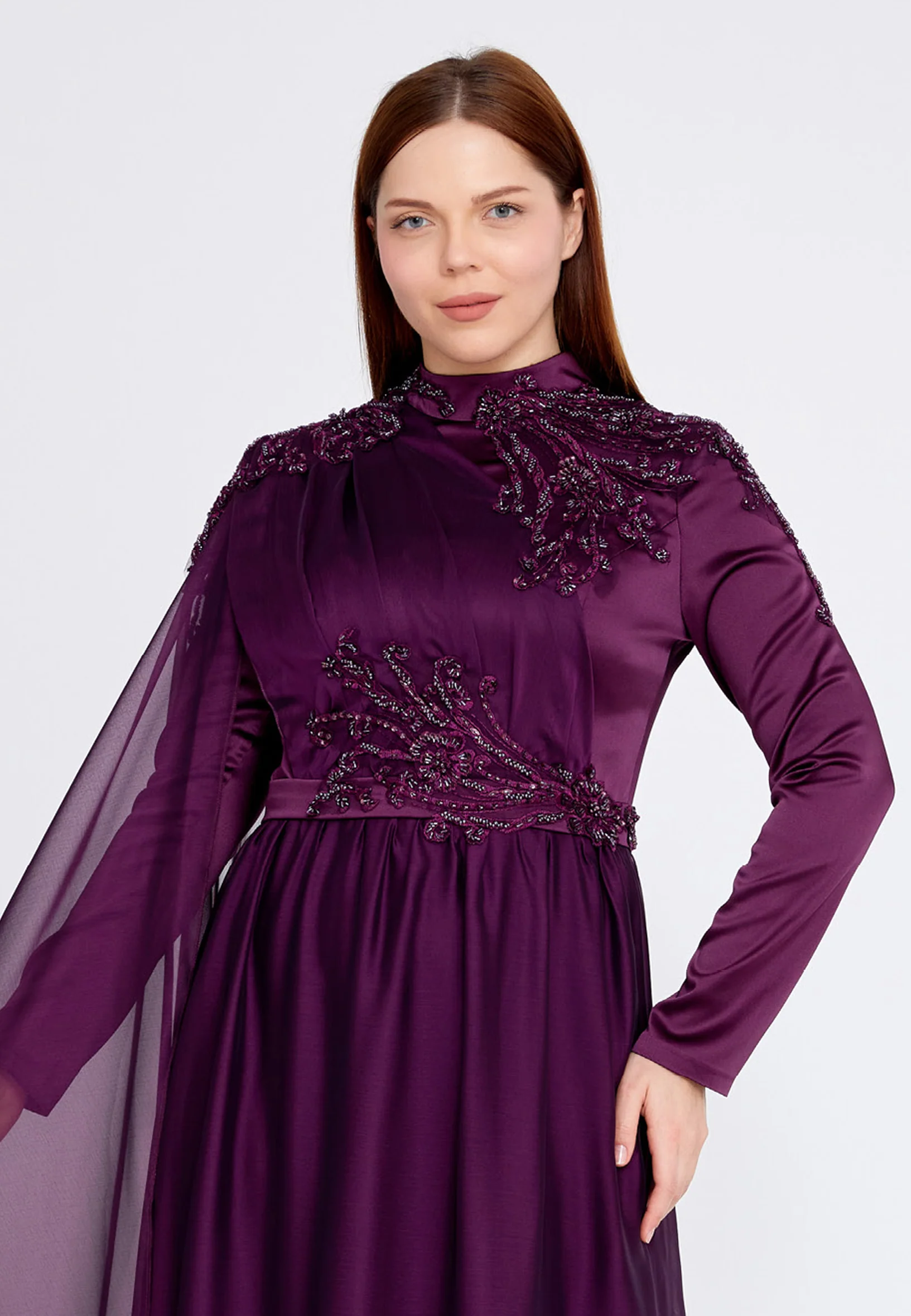Long Sleeve Maxi Chiffon Column Plus Size Wedding Guest Dress gzk1011-1 - Image 8