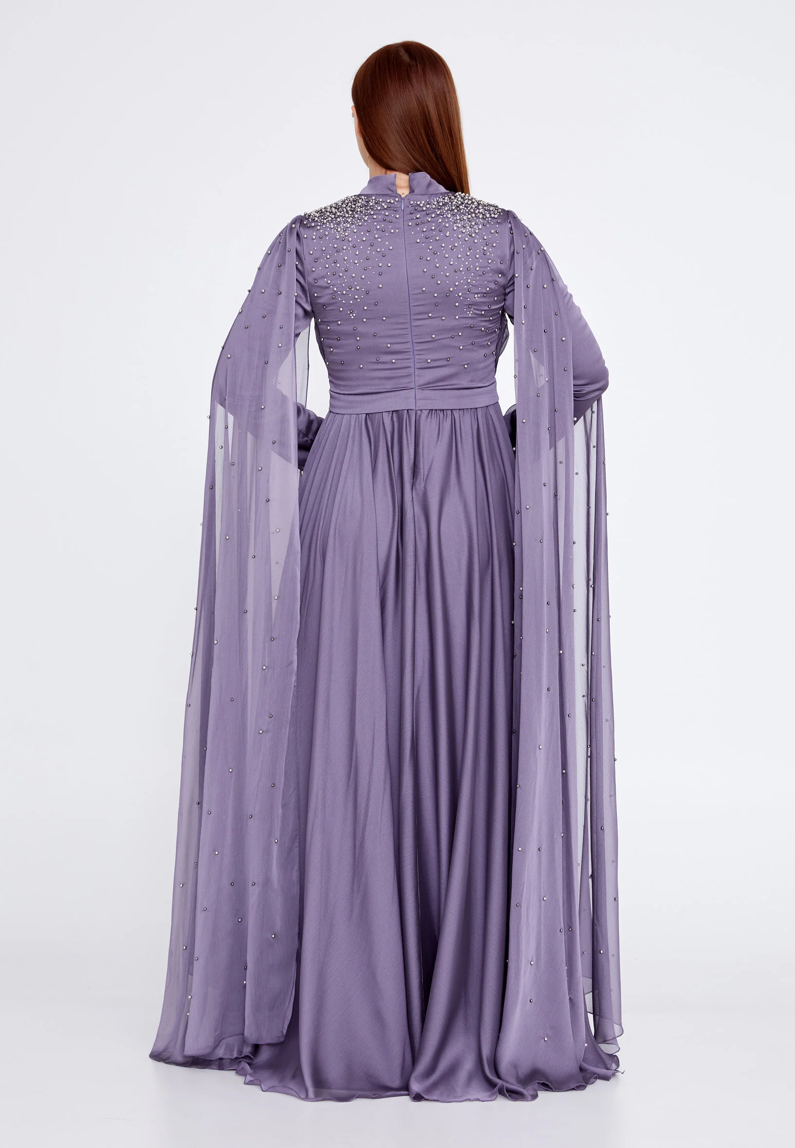 Long Sleeve Maxi Chiffon Column Plus Size Wedding Guest Dress gzk7012-1 - Image 10