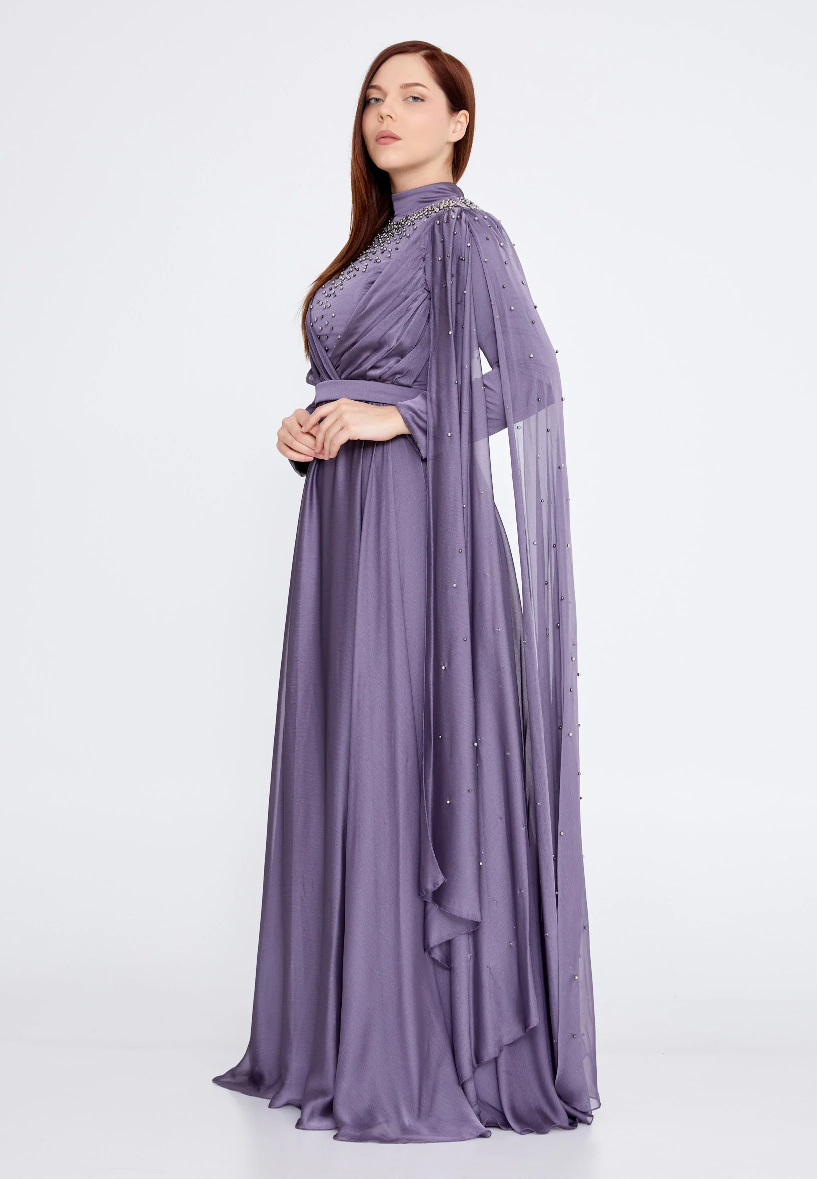 Long Sleeve Maxi Chiffon Column Plus Size Wedding Guest Dress gzk7012-1 - Image 11