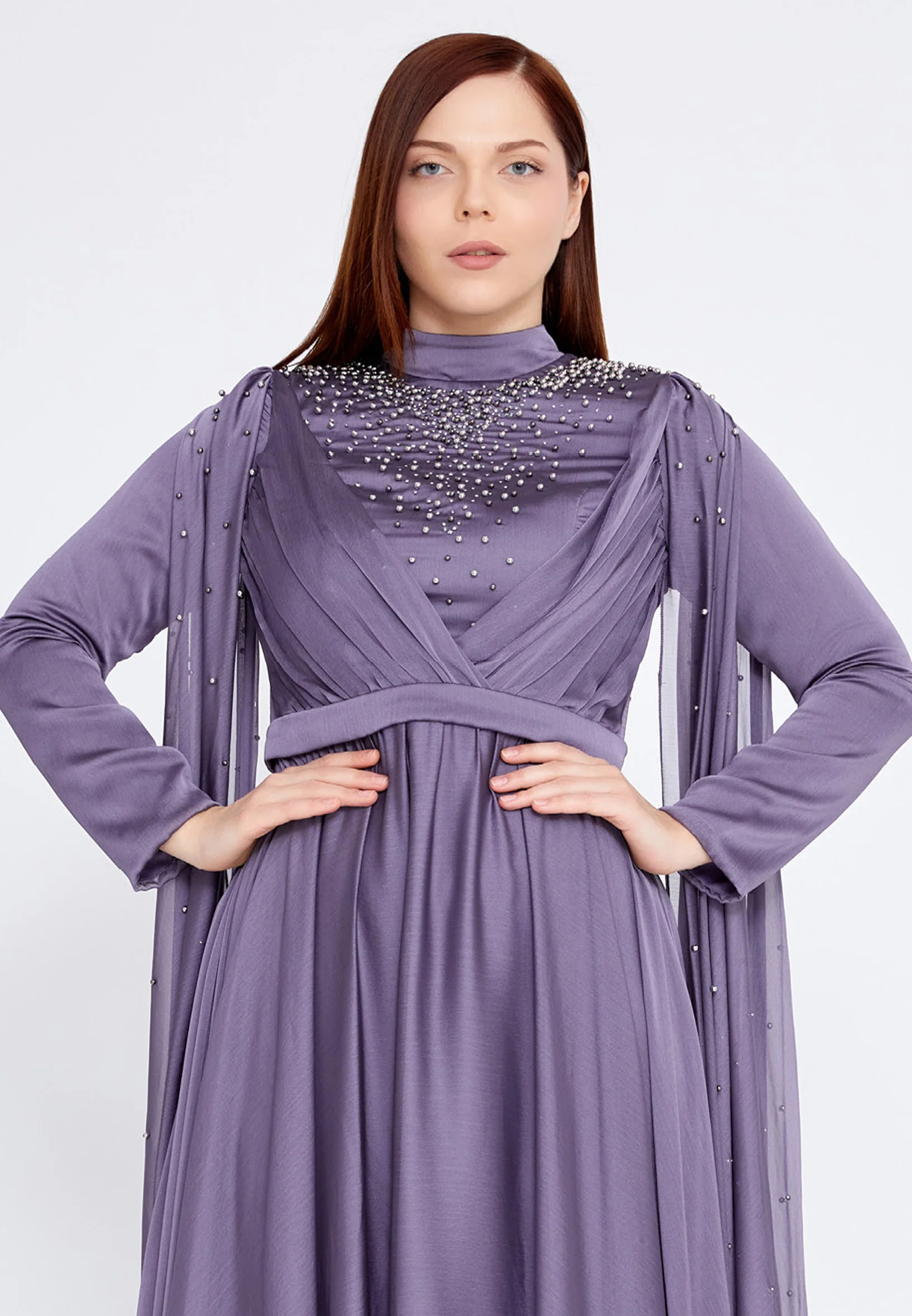 Long Sleeve Maxi Chiffon Column Plus Size Wedding Guest Dress gzk7012-1 - Image 12