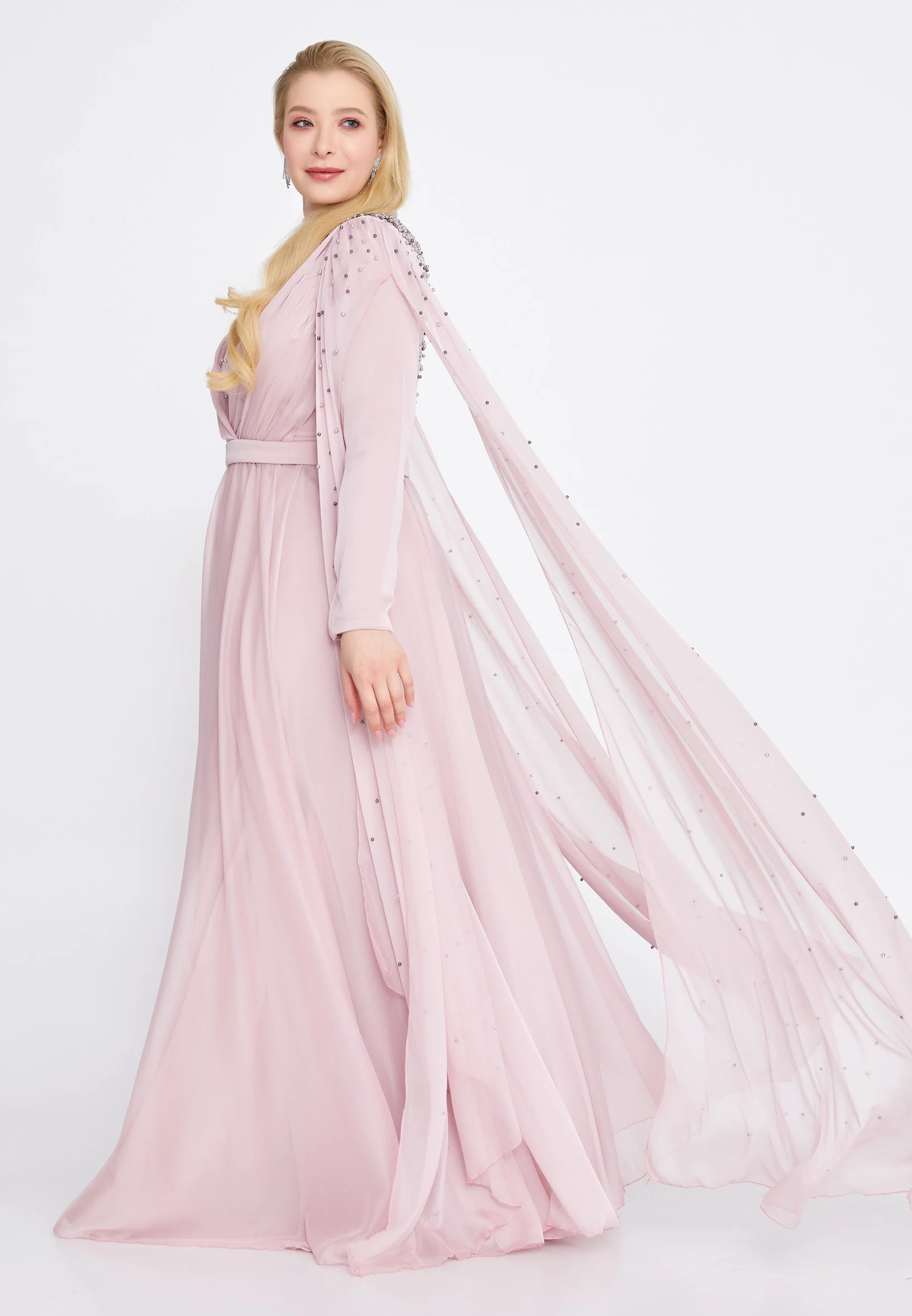 Long Sleeve Maxi Chiffon Column Plus Size Wedding Guest Dress gzk7012-1 - Image 15