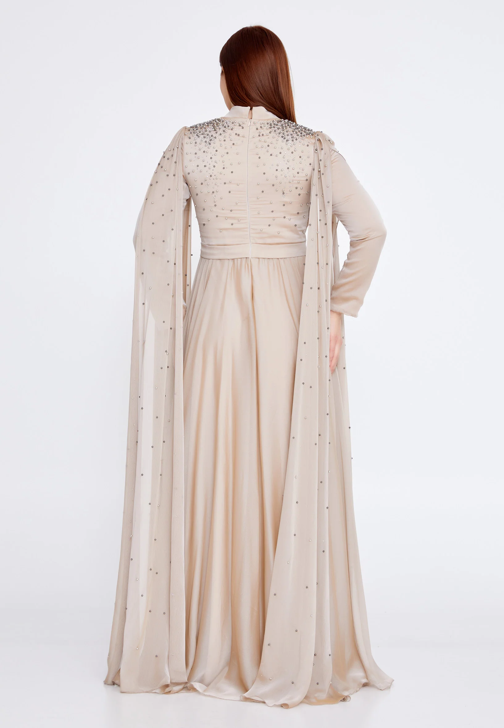 Long Sleeve Maxi Chiffon Column Plus Size Wedding Guest Dress gzk7012-1 - Image 2
