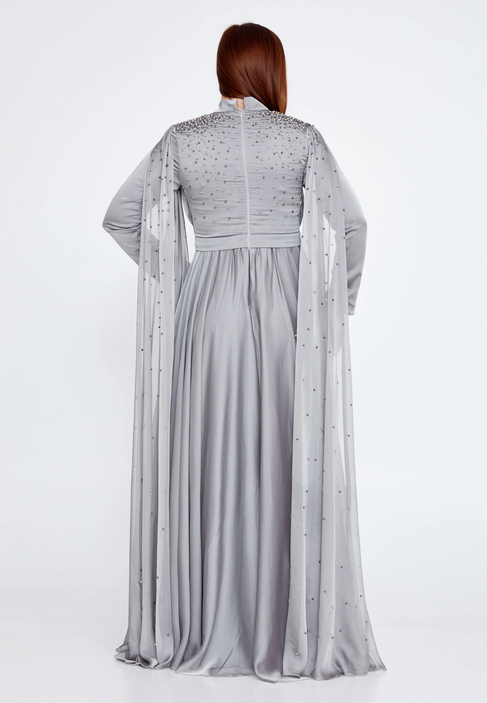 Long Sleeve Maxi Chiffon Column Plus Size Wedding Guest Dress gzk7012-1 - Image 6