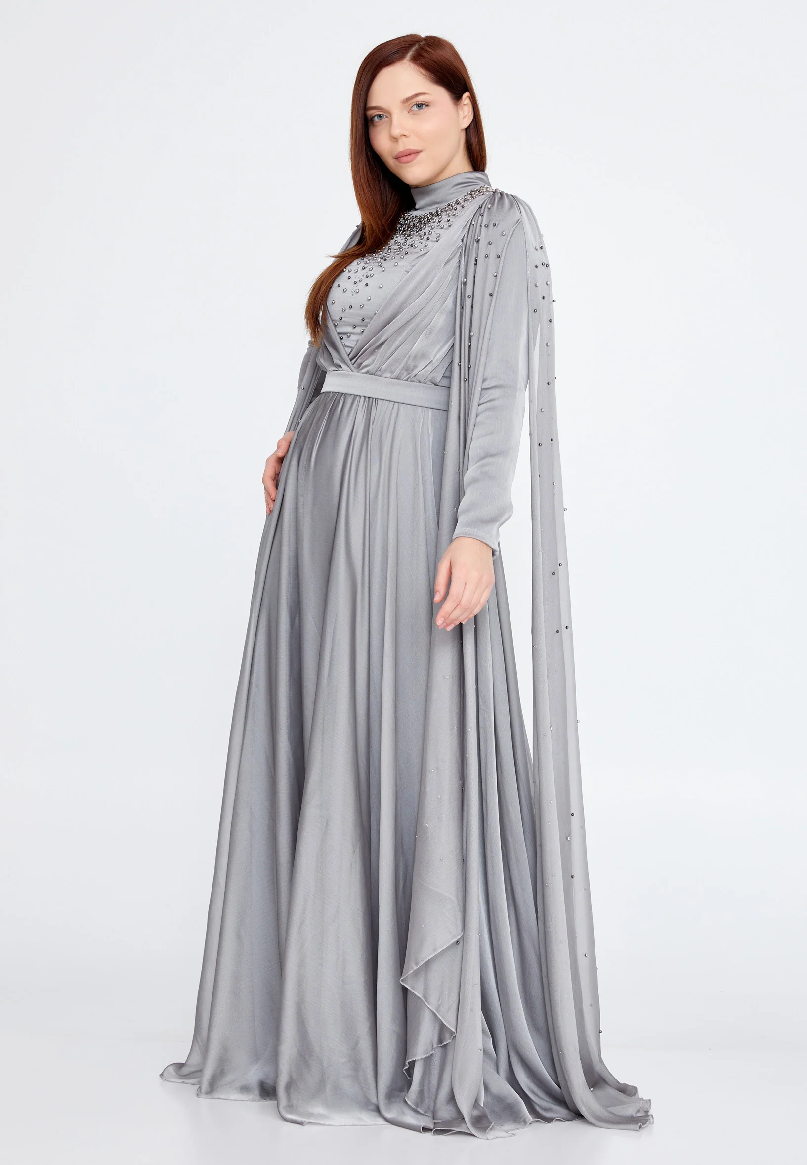 Long Sleeve Maxi Chiffon Column Plus Size Wedding Guest Dress gzk7012-1 - Image 7