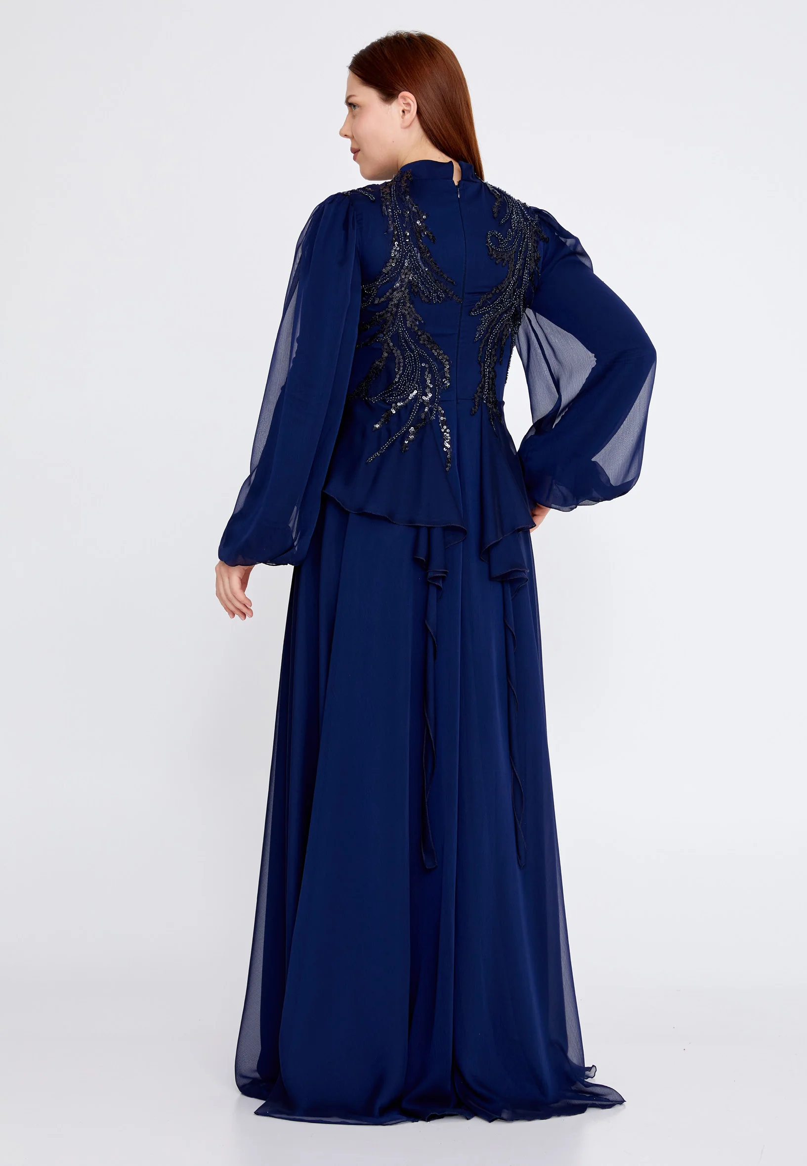 Long Sleeve Maxi Chiffon Column Plus Size Wedding Guest Dress gzk7016-1 - Image 10