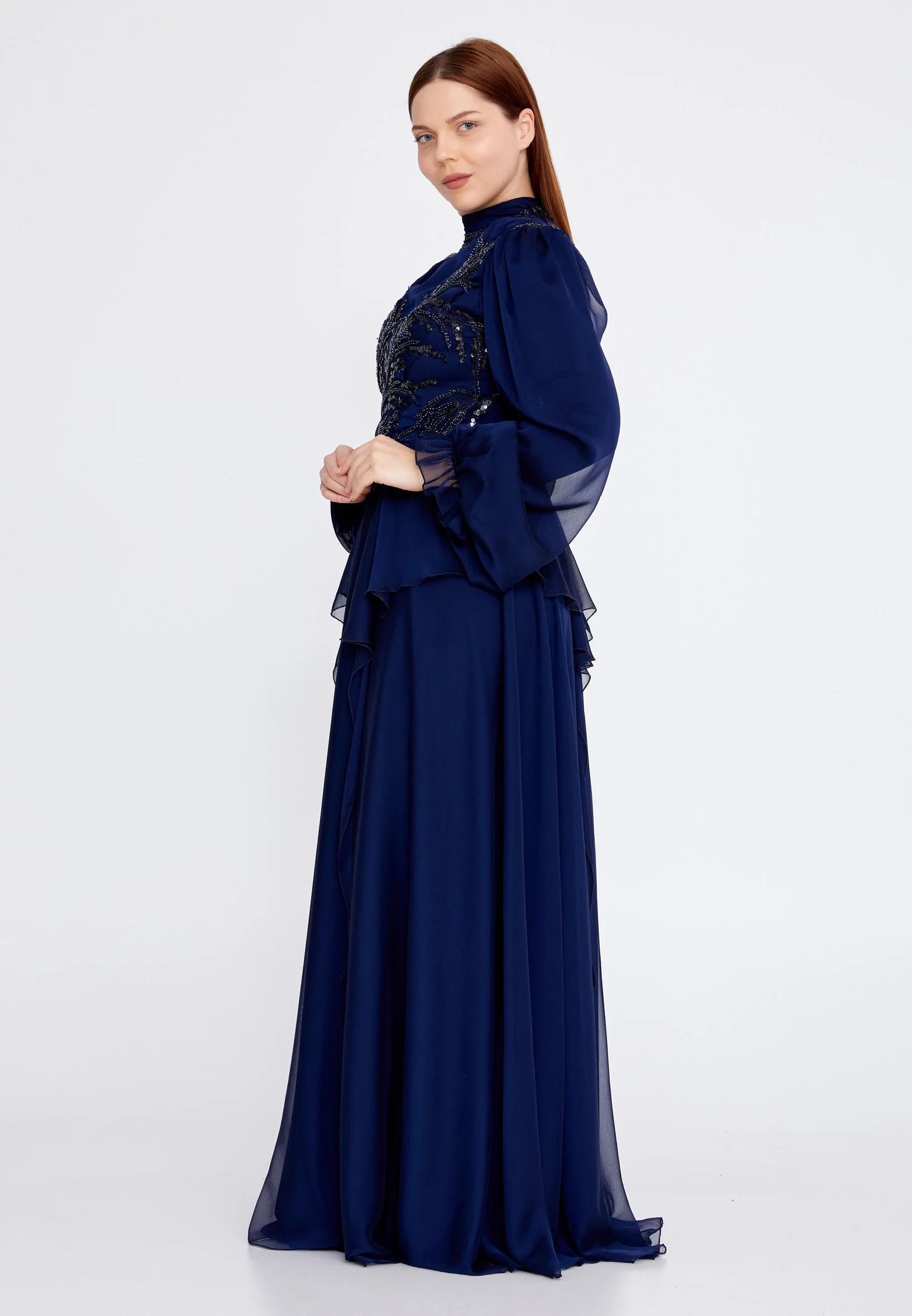 Long Sleeve Maxi Chiffon Column Plus Size Wedding Guest Dress gzk7016-1 - Image 11