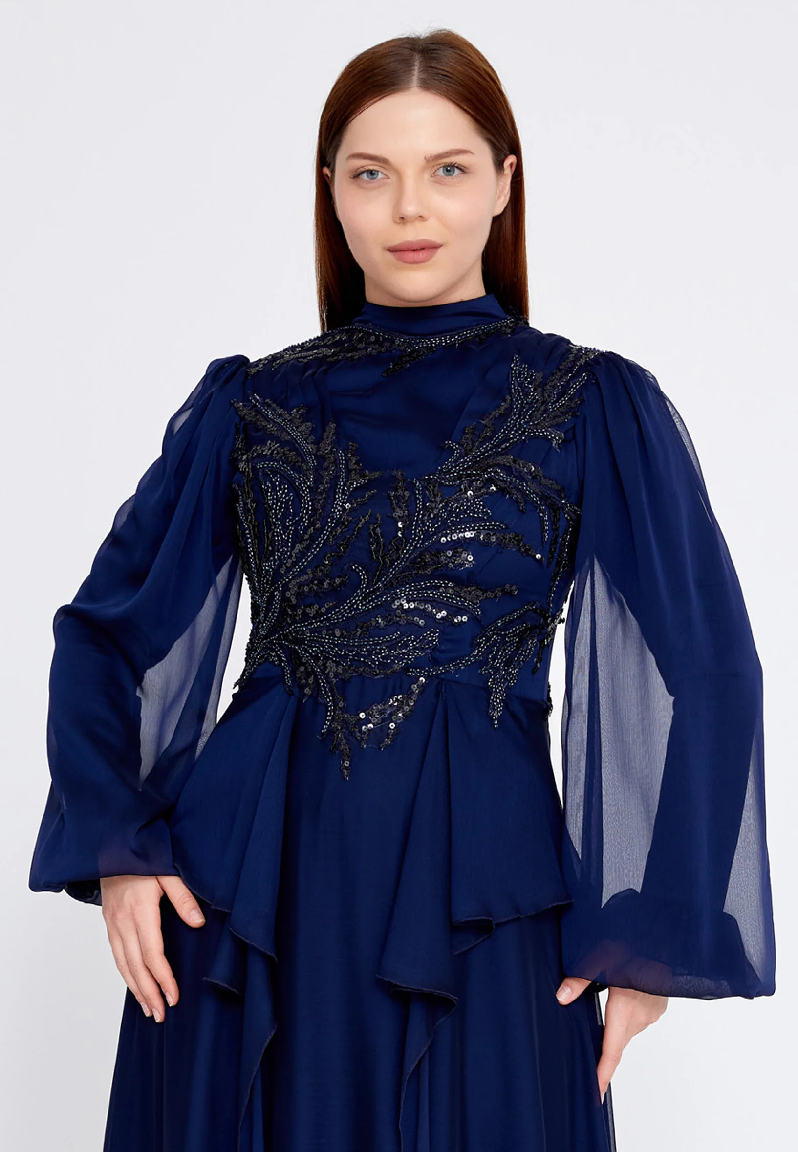 Long Sleeve Maxi Chiffon Column Plus Size Wedding Guest Dress gzk7016-1 - Image 12