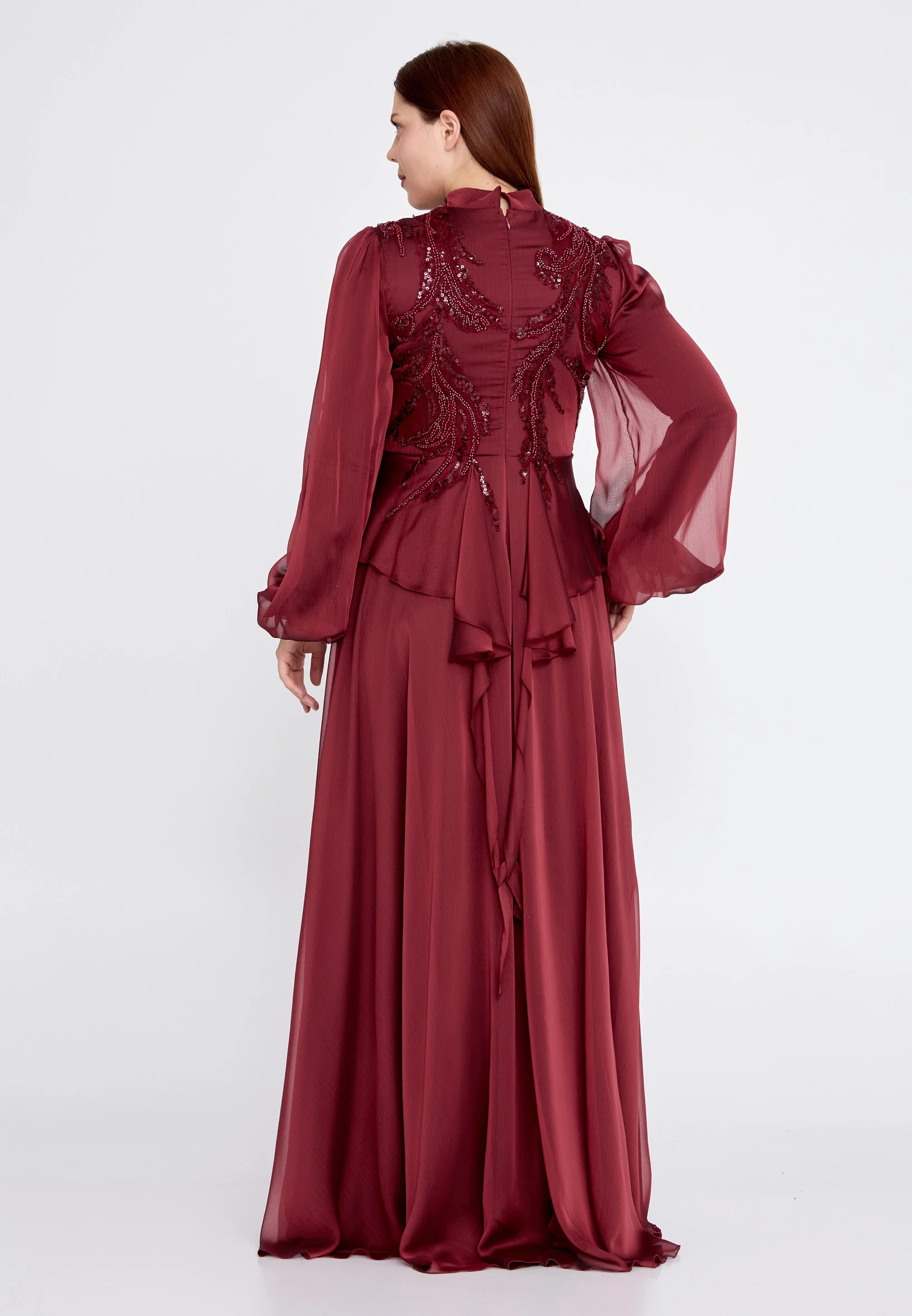 Long Sleeve Maxi Chiffon Column Plus Size Wedding Guest Dress gzk7016-1 - Image 2