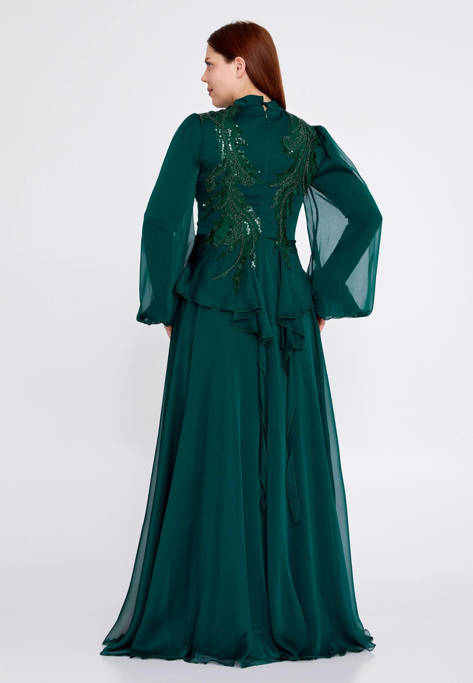 Long Sleeve Maxi Chiffon Column Plus Size Wedding Guest Dress gzk7016-1 - Image 6