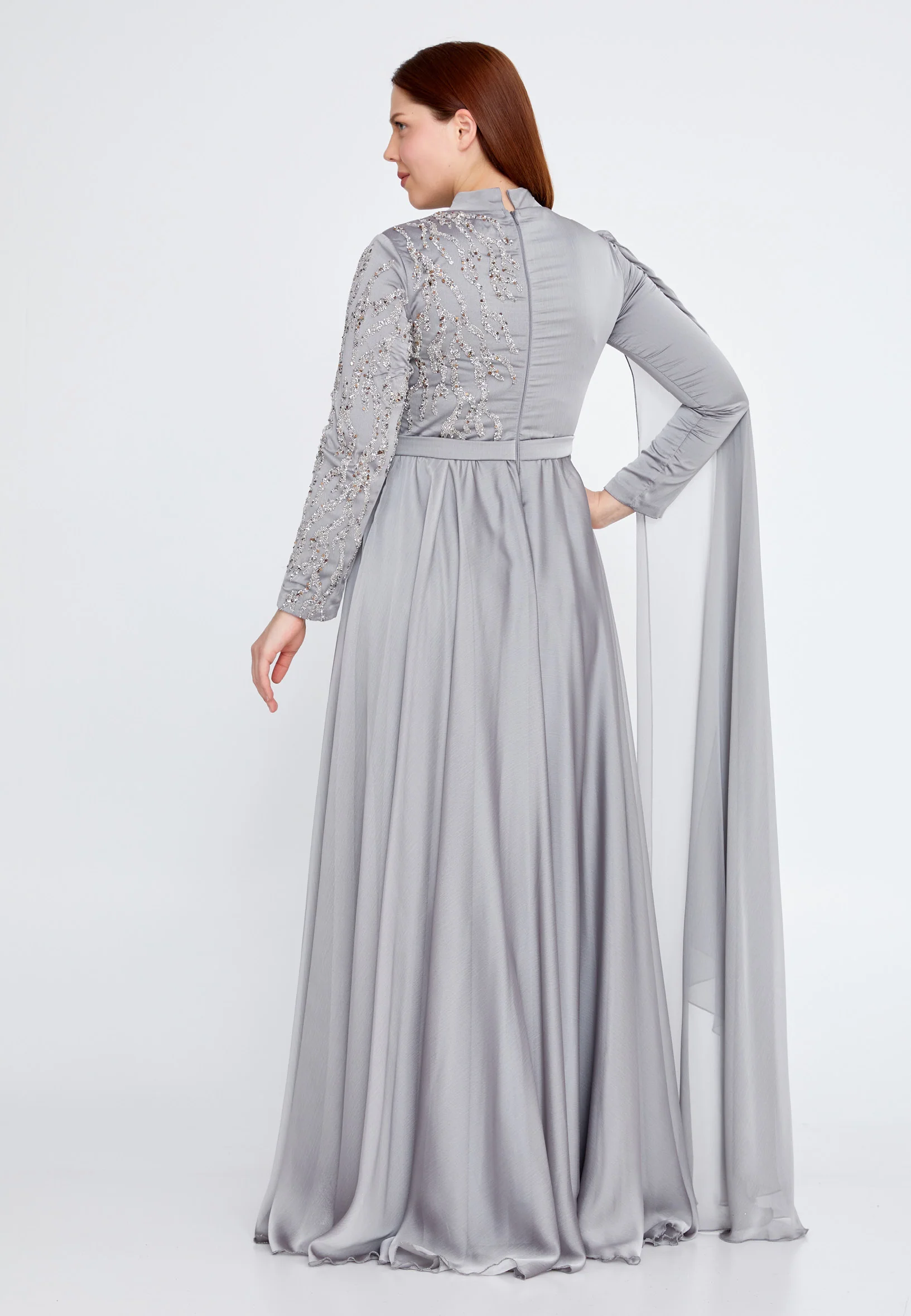 Long Sleeve Maxi Chiffon Column Plus Size Wedding Guest Dress gzk7019-1 - Image 10