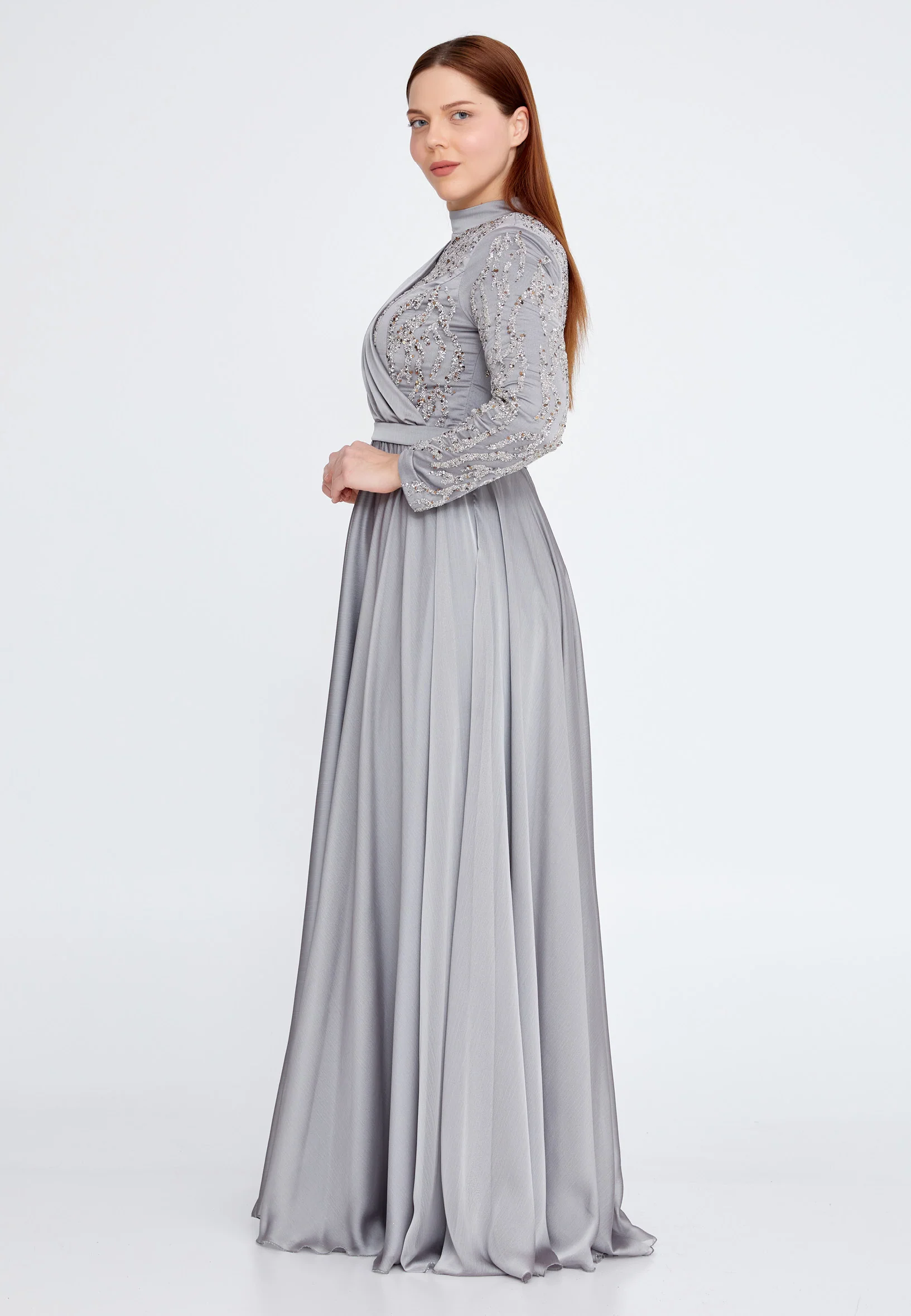 Long Sleeve Maxi Chiffon Column Plus Size Wedding Guest Dress gzk7019-1 - Image 11