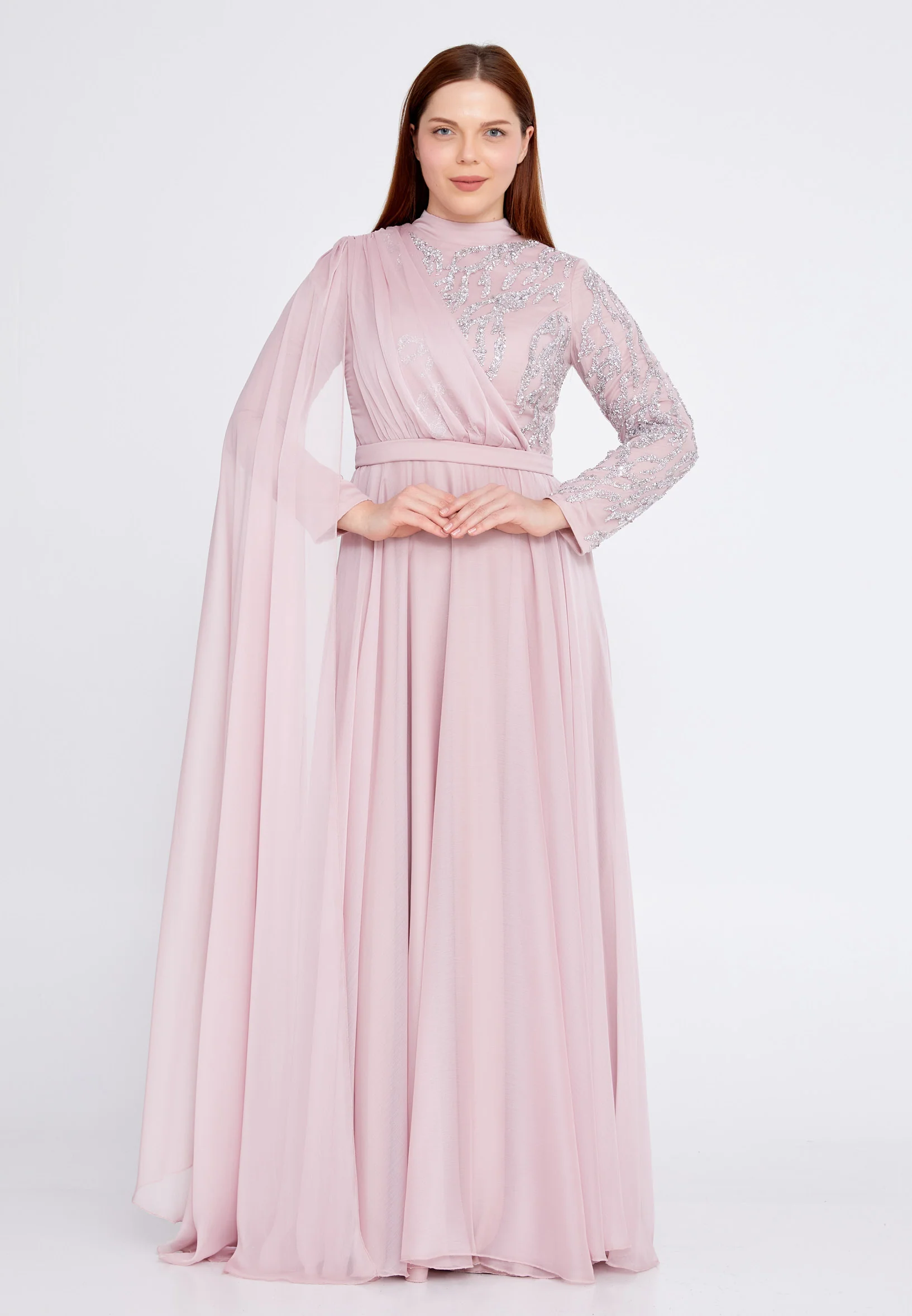Long Sleeve Maxi Chiffon Column Plus Size Wedding Guest Dress gzk7019-1 - Image 13