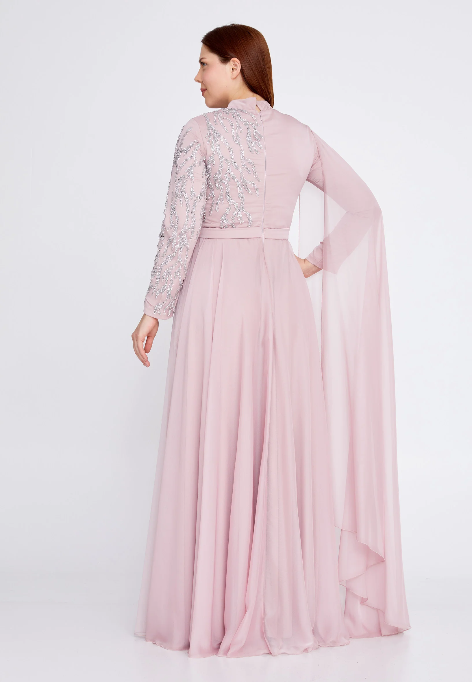 Long Sleeve Maxi Chiffon Column Plus Size Wedding Guest Dress gzk7019-1 - Image 14