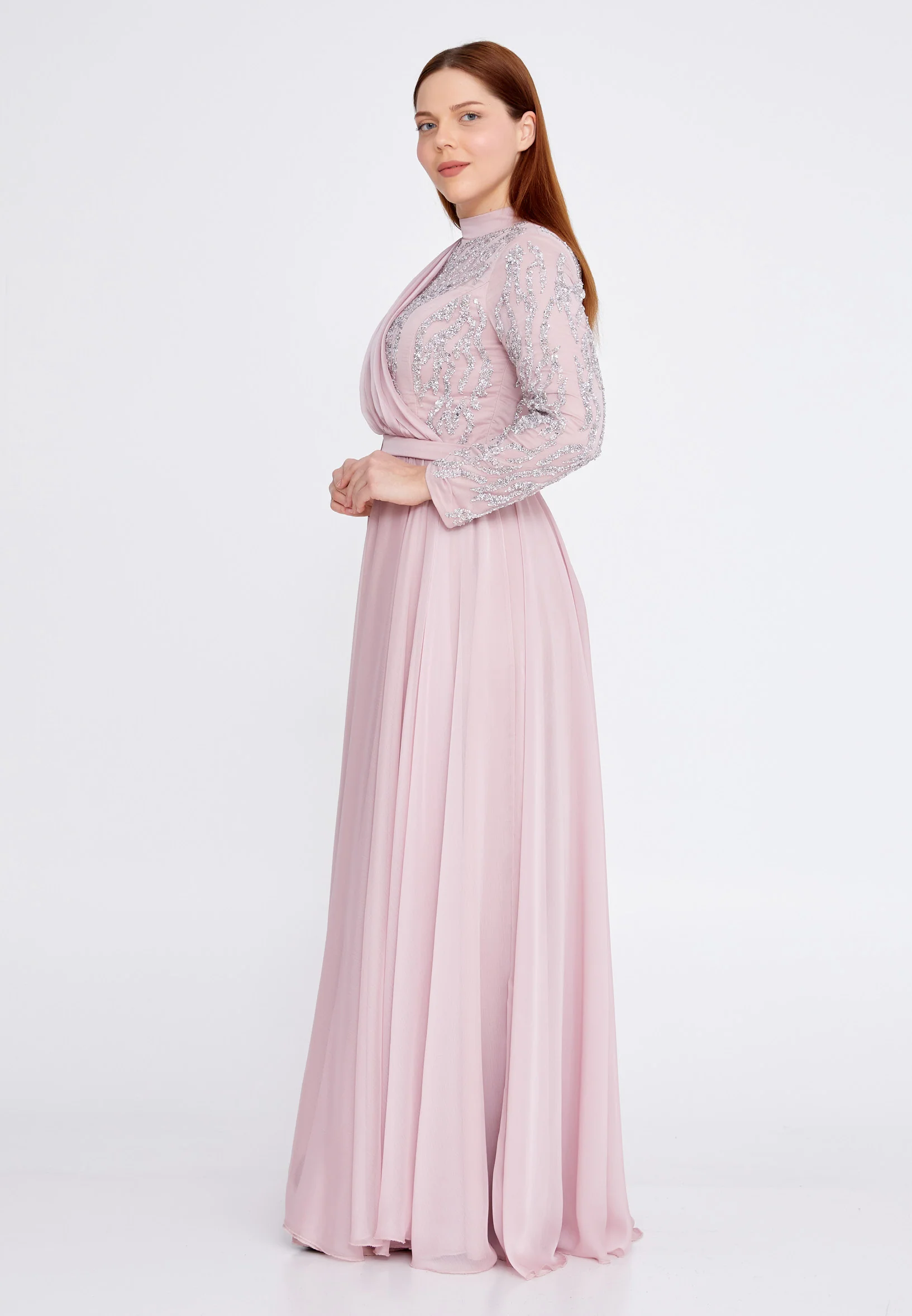 Long Sleeve Maxi Chiffon Column Plus Size Wedding Guest Dress gzk7019-1 - Image 15