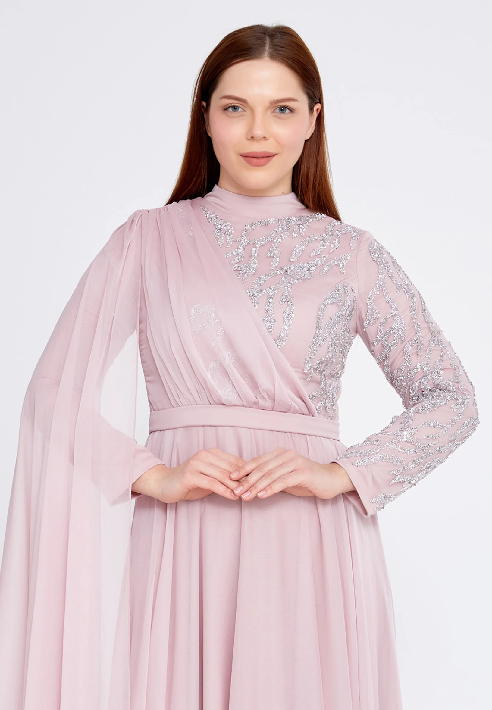 Long Sleeve Maxi Chiffon Column Plus Size Wedding Guest Dress gzk7019-1 - Image 16
