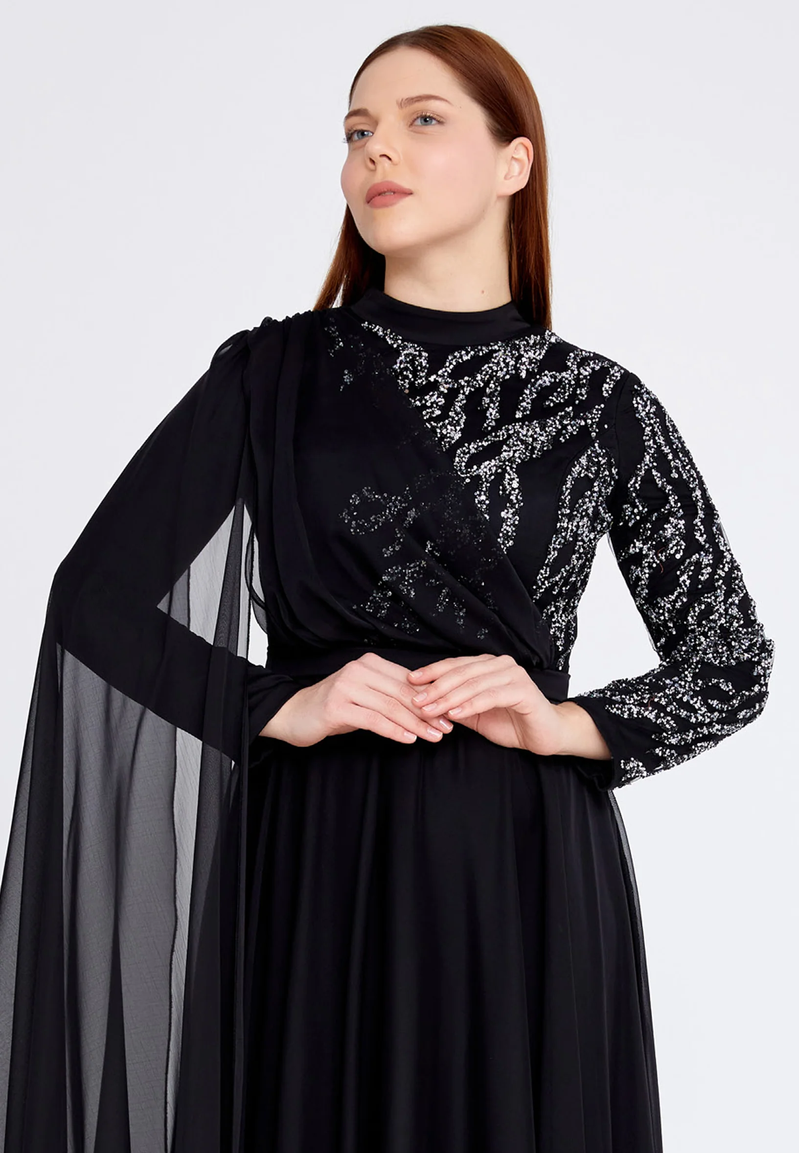 Long Sleeve Maxi Chiffon Column Plus Size Wedding Guest Dress gzk7019-1 - Image 4
