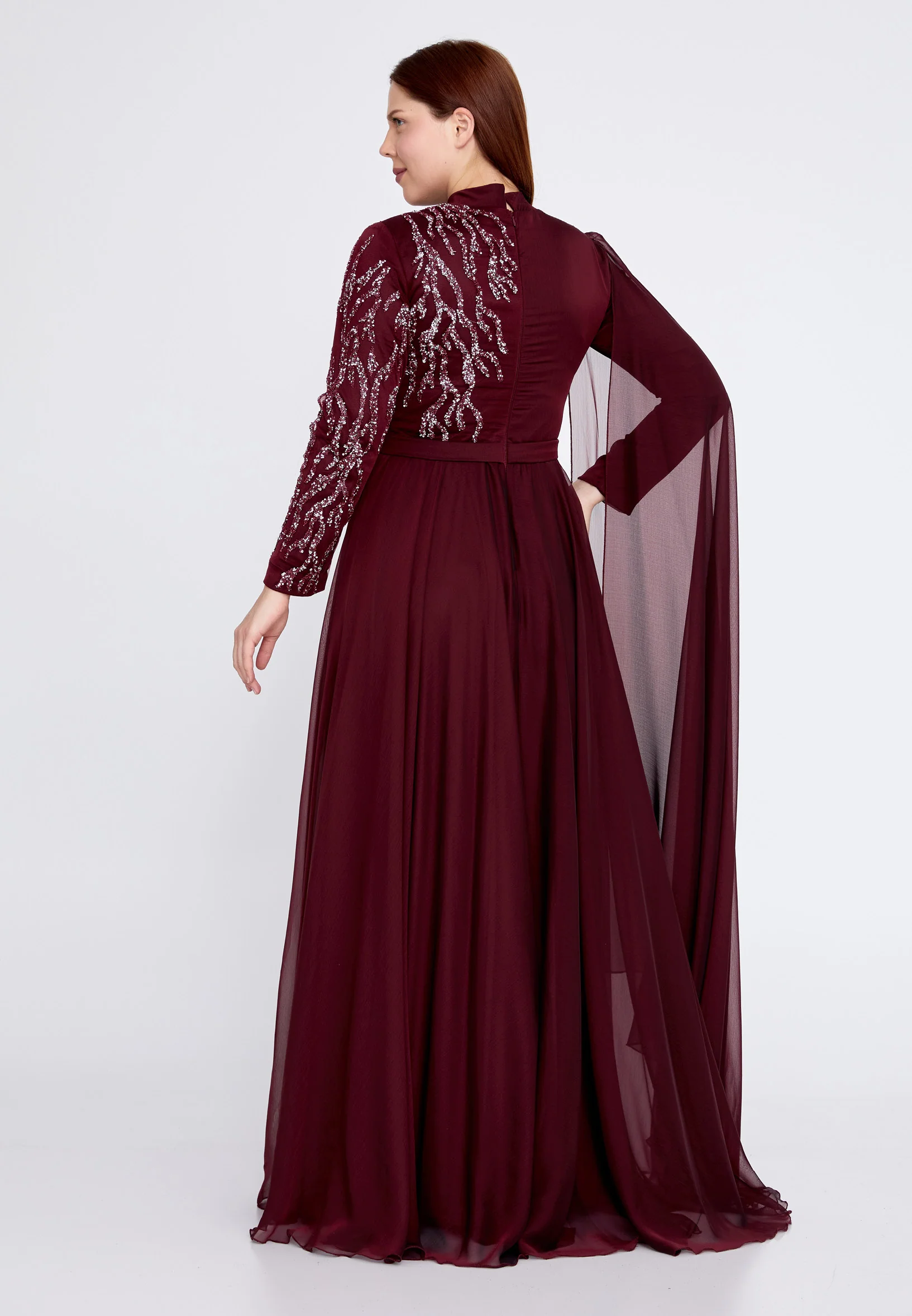 Long Sleeve Maxi Chiffon Column Plus Size Wedding Guest Dress gzk7019-1 - Image 6