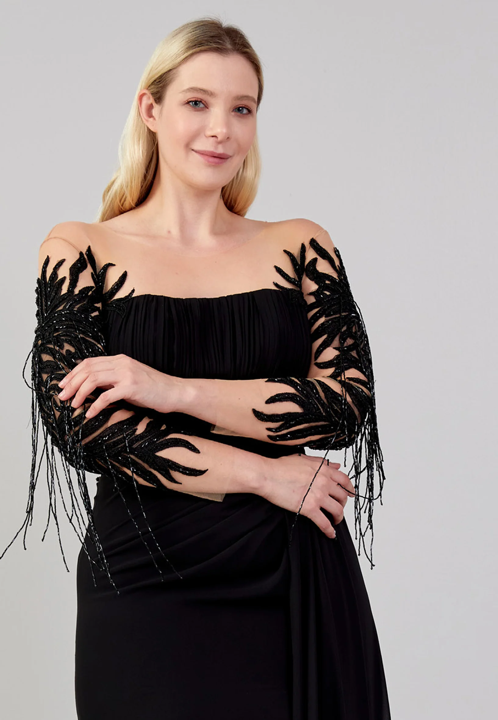Long Sleeve Maxi Chiffon Column Plus Size Wedding Guest Dress omn631-b - Image 4