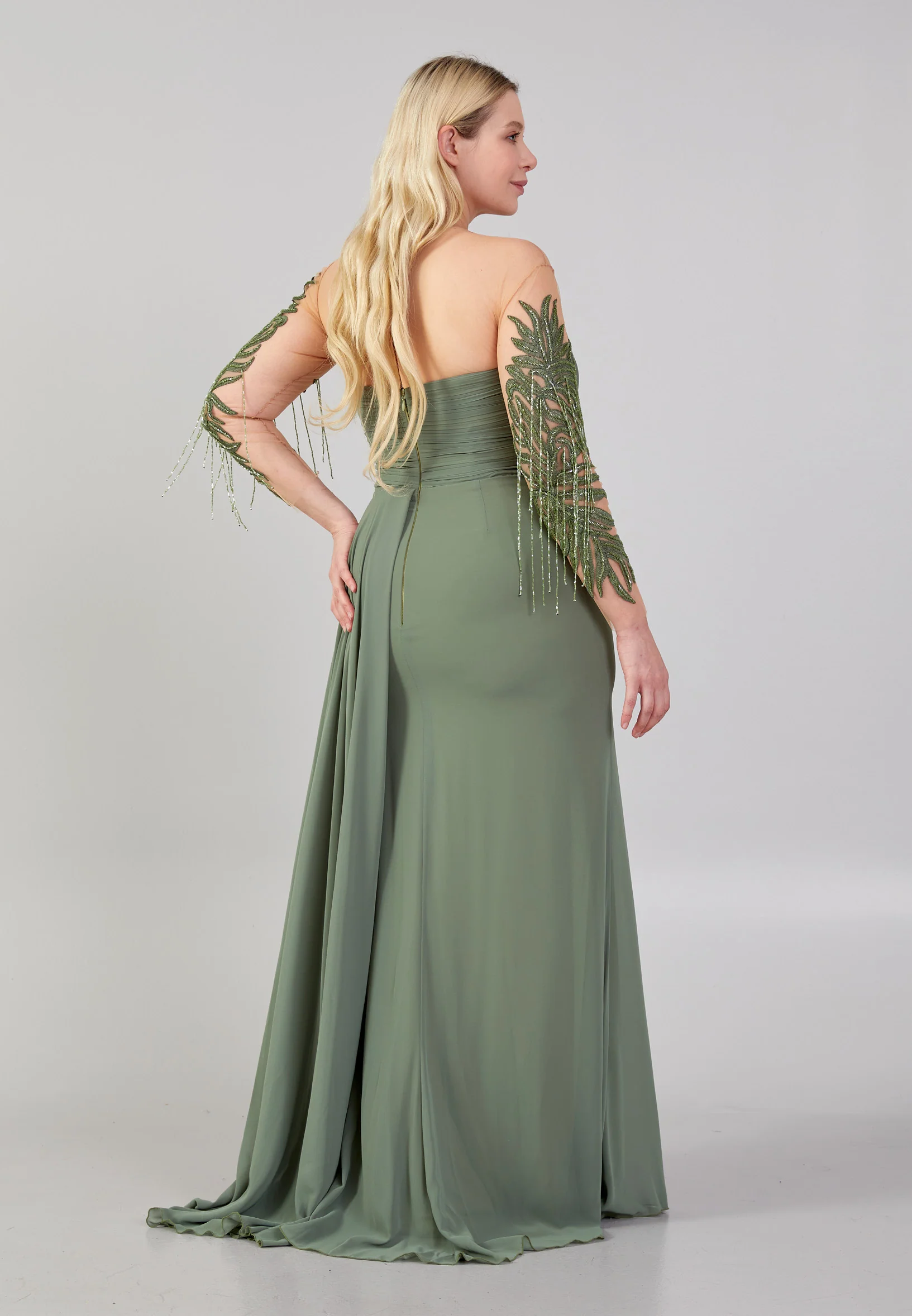 Long Sleeve Maxi Chiffon Column Plus Size Wedding Guest Dress omn631-b - Image 6