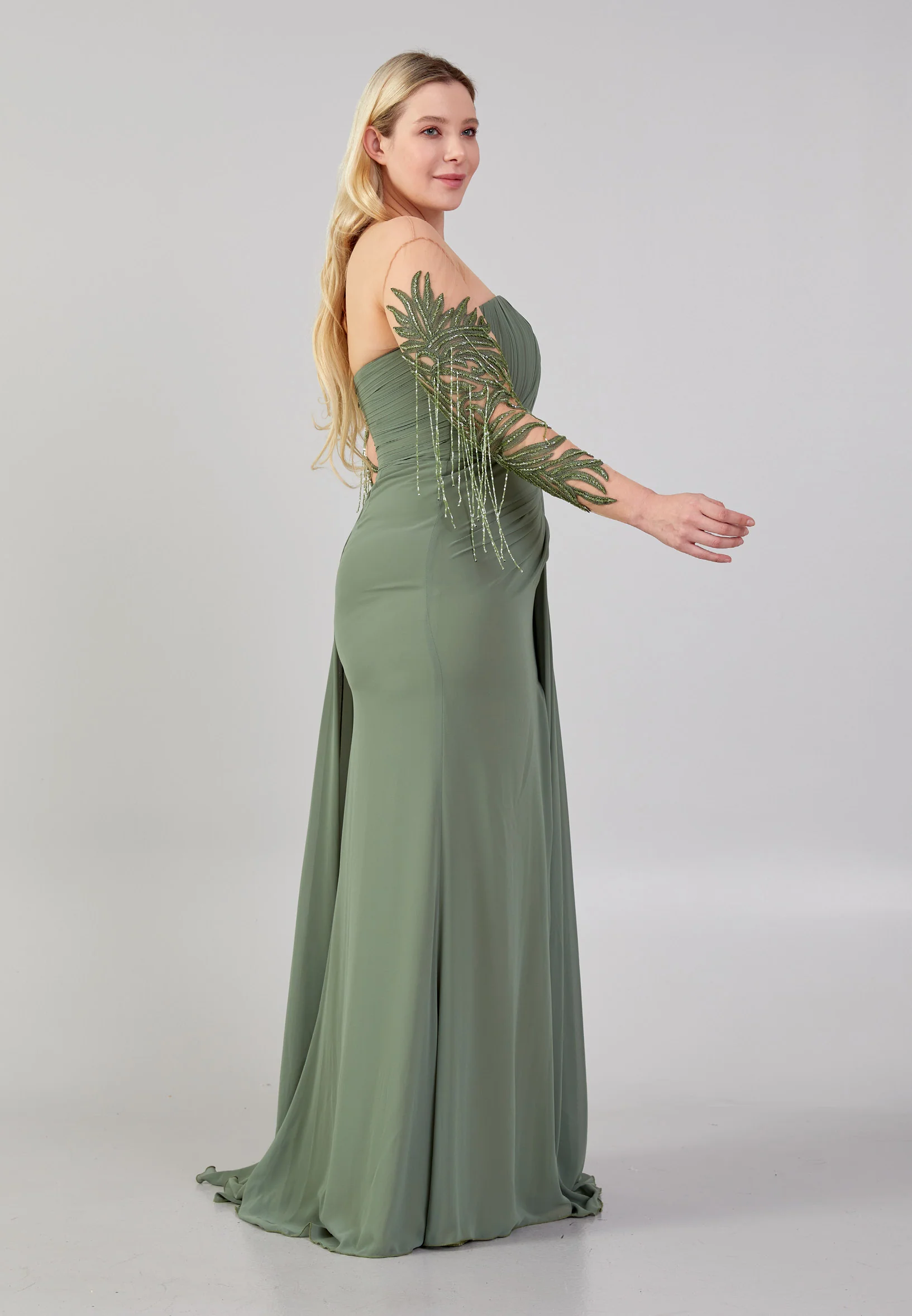 Long Sleeve Maxi Chiffon Column Plus Size Wedding Guest Dress omn631-b - Image 7