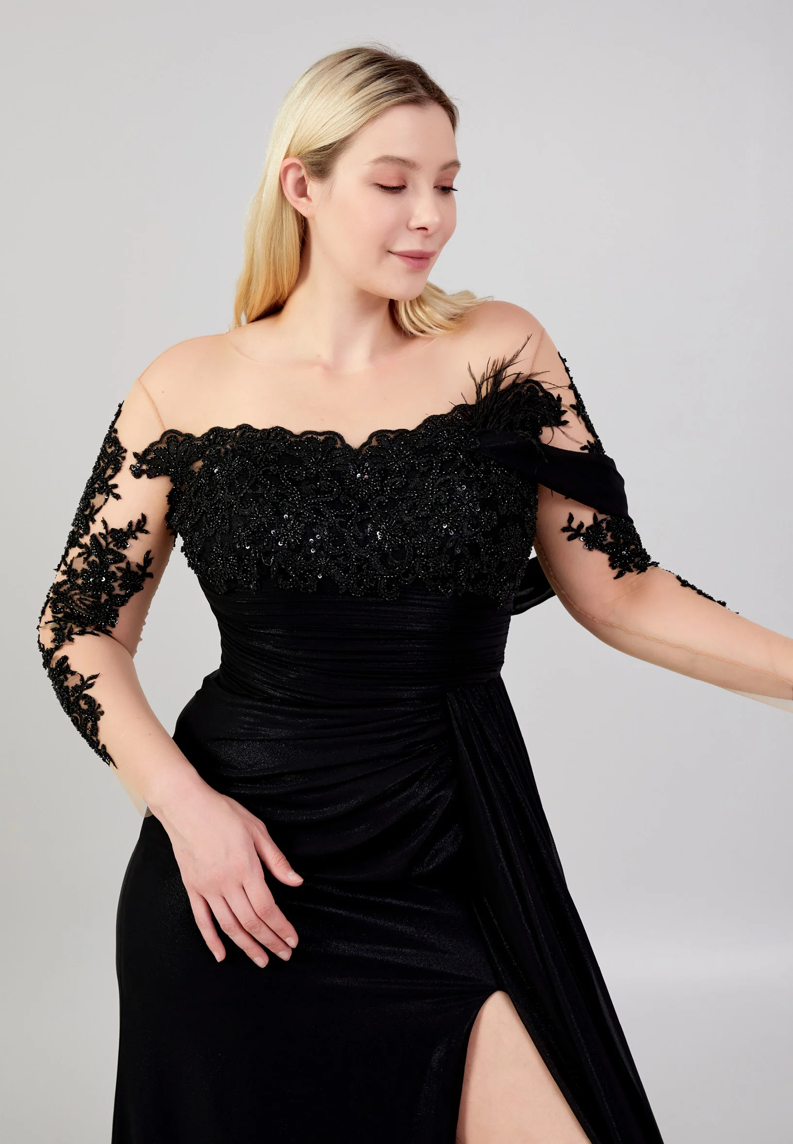 Long Sleeve Maxi Chiffon Column Plus Size Wedding Guest Dress omn670 - Image 11
