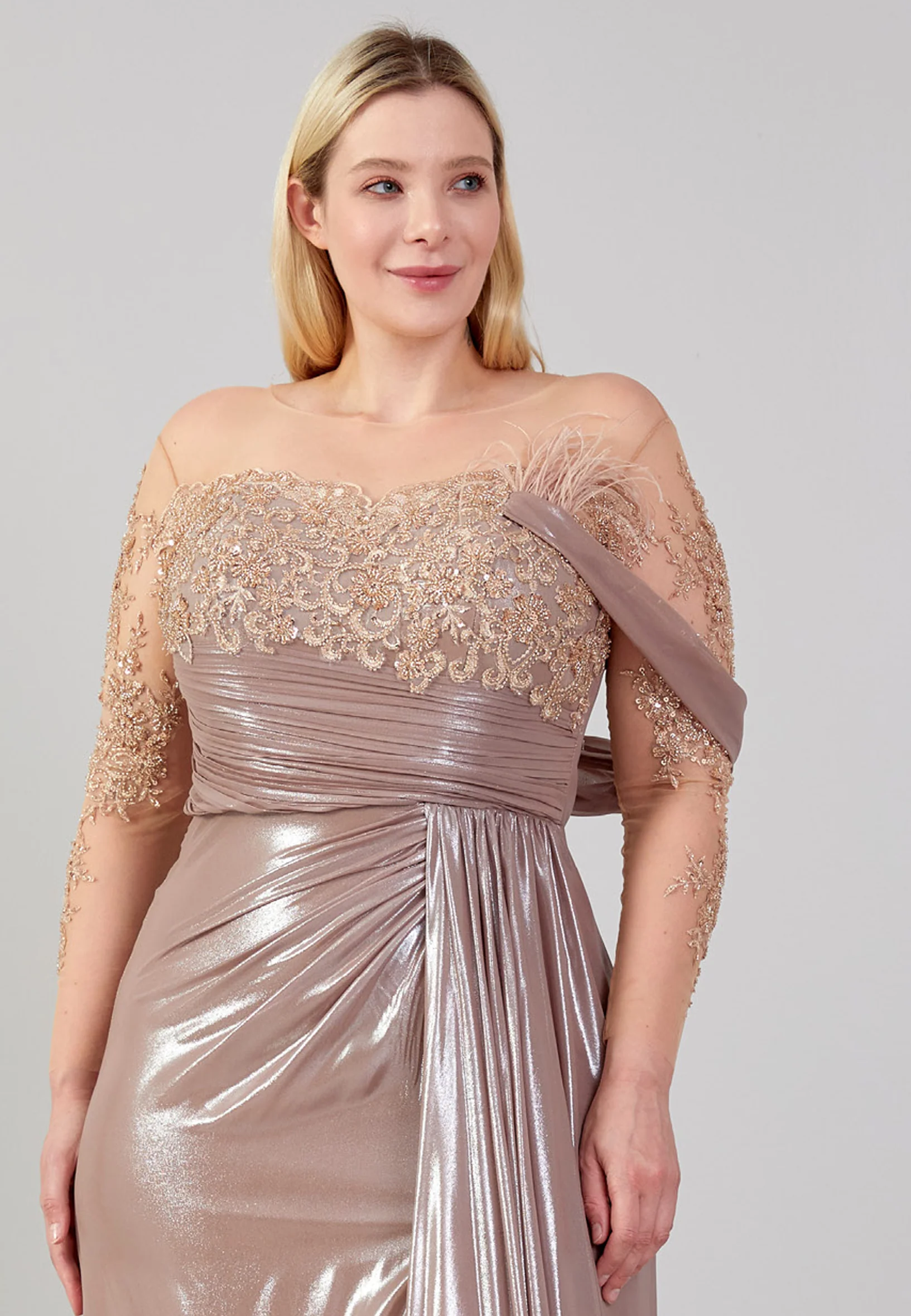 Long Sleeve Maxi Chiffon Column Plus Size Wedding Guest Dress omn670 - Image 4