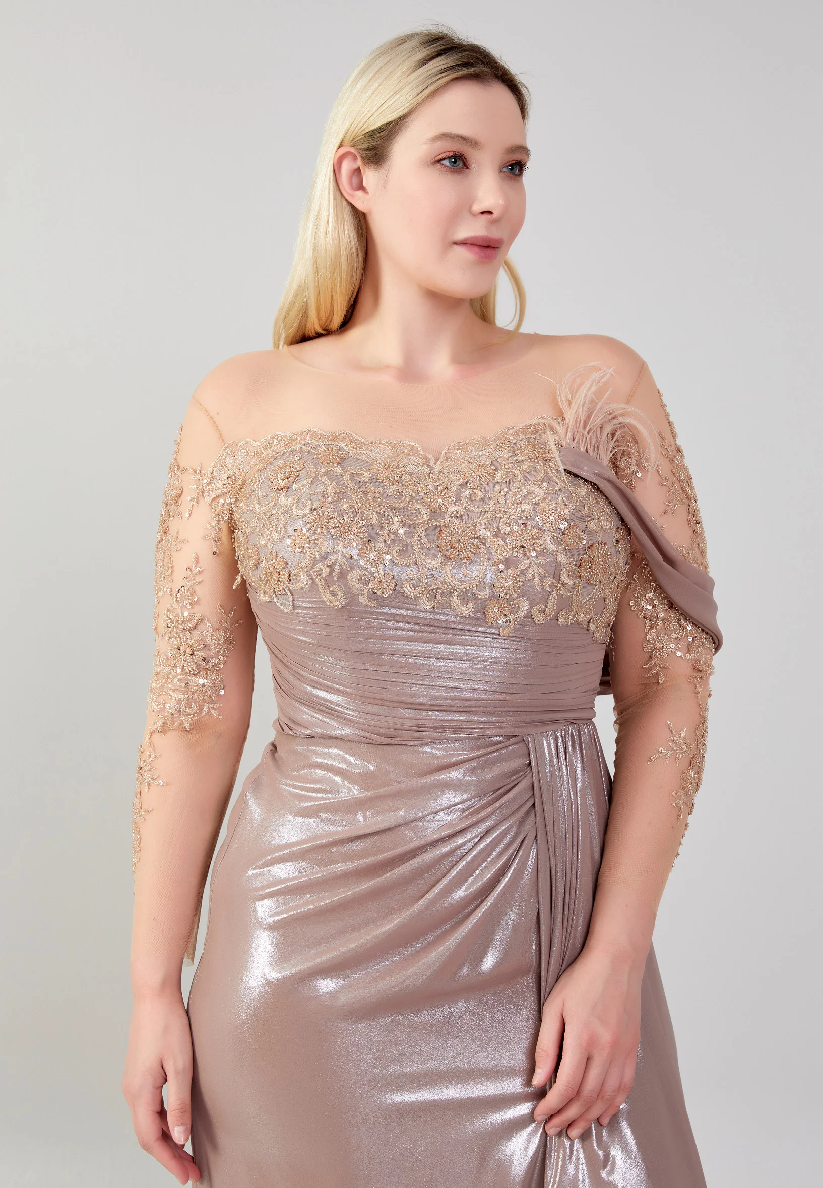 Long Sleeve Maxi Chiffon Column Plus Size Wedding Guest Dress omn670 - Image 5