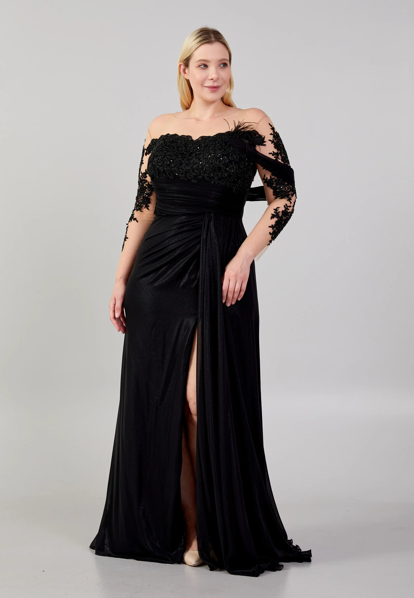 Long Sleeve Maxi Chiffon Column Plus Size Wedding Guest Dress omn670 - Image 6