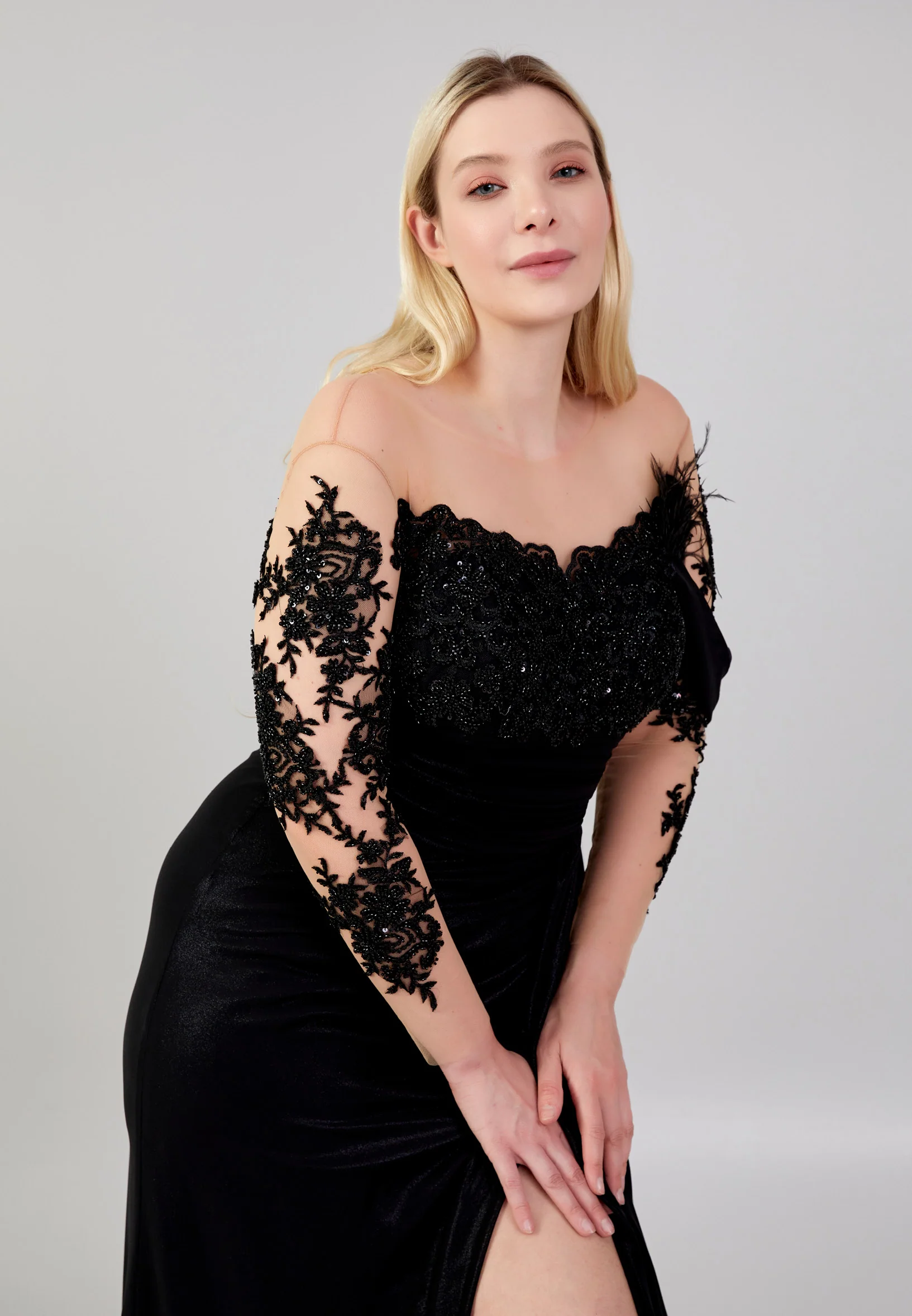 Long Sleeve Maxi Chiffon Column Plus Size Wedding Guest Dress omn670 - Image 7