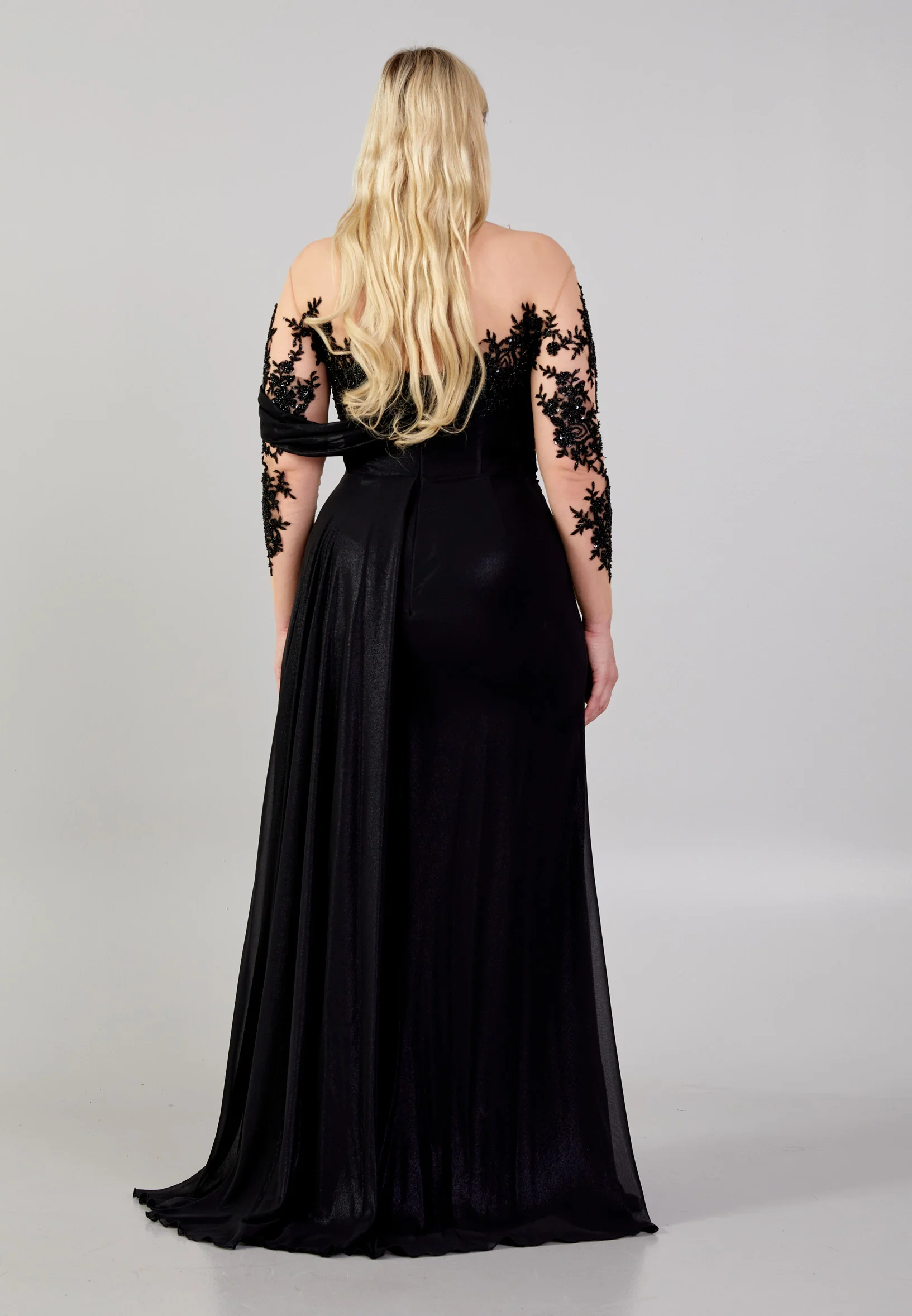 Long Sleeve Maxi Chiffon Column Plus Size Wedding Guest Dress omn670 - Image 8