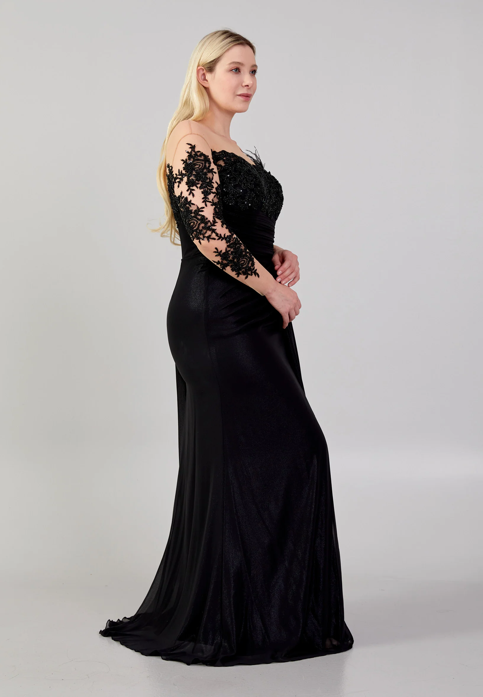 Long Sleeve Maxi Chiffon Column Plus Size Wedding Guest Dress omn670 - Image 9