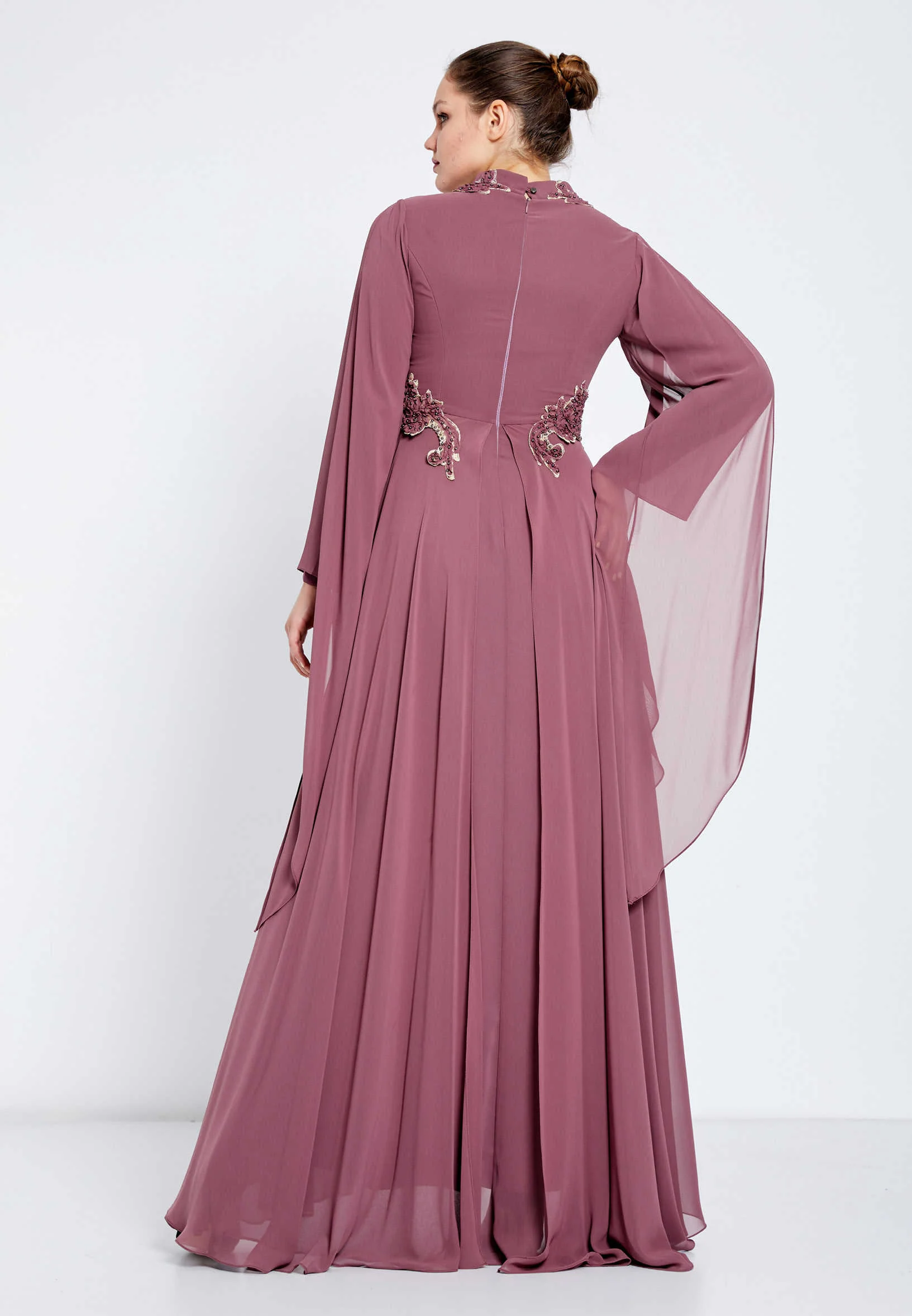 Long Sleeve Maxi Chiffon Column Regular Evening Dress efl8410 - Image 10