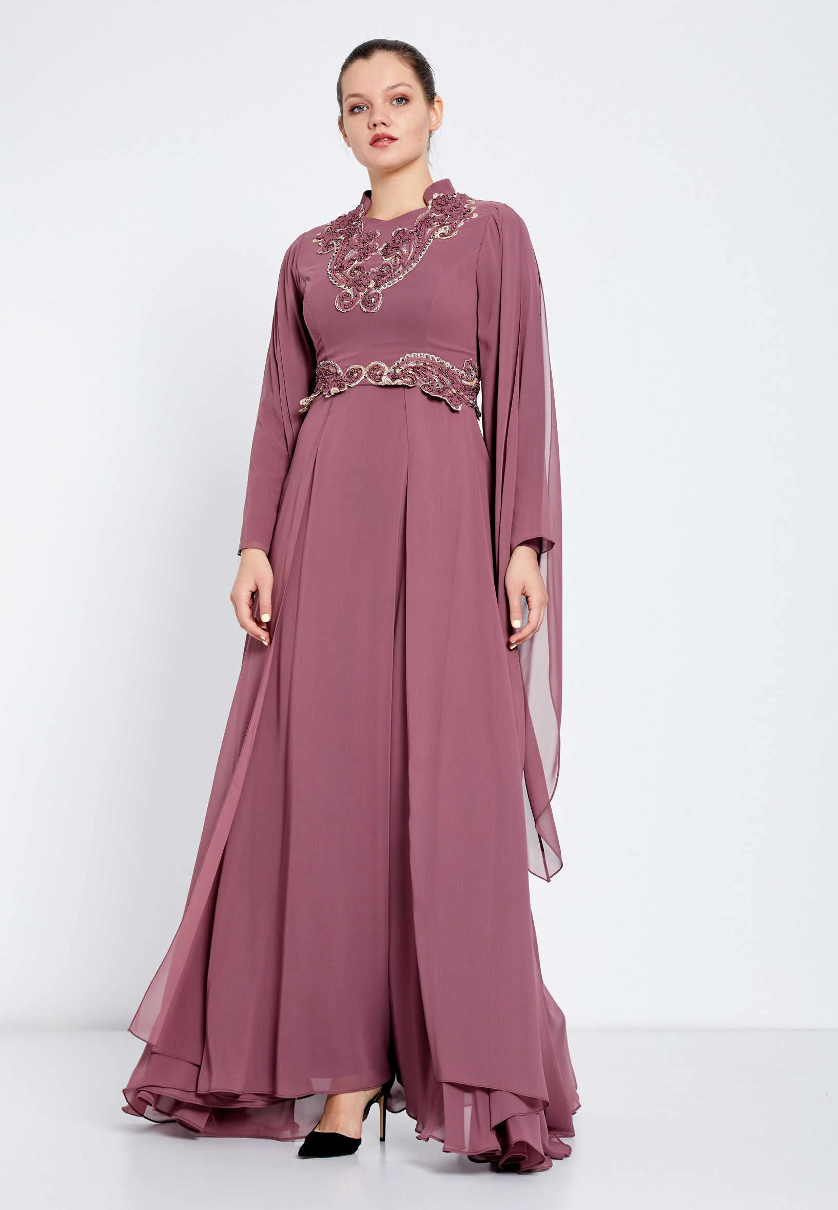 Long Sleeve Maxi Chiffon Column Regular Evening Dress efl8410 - Image 11