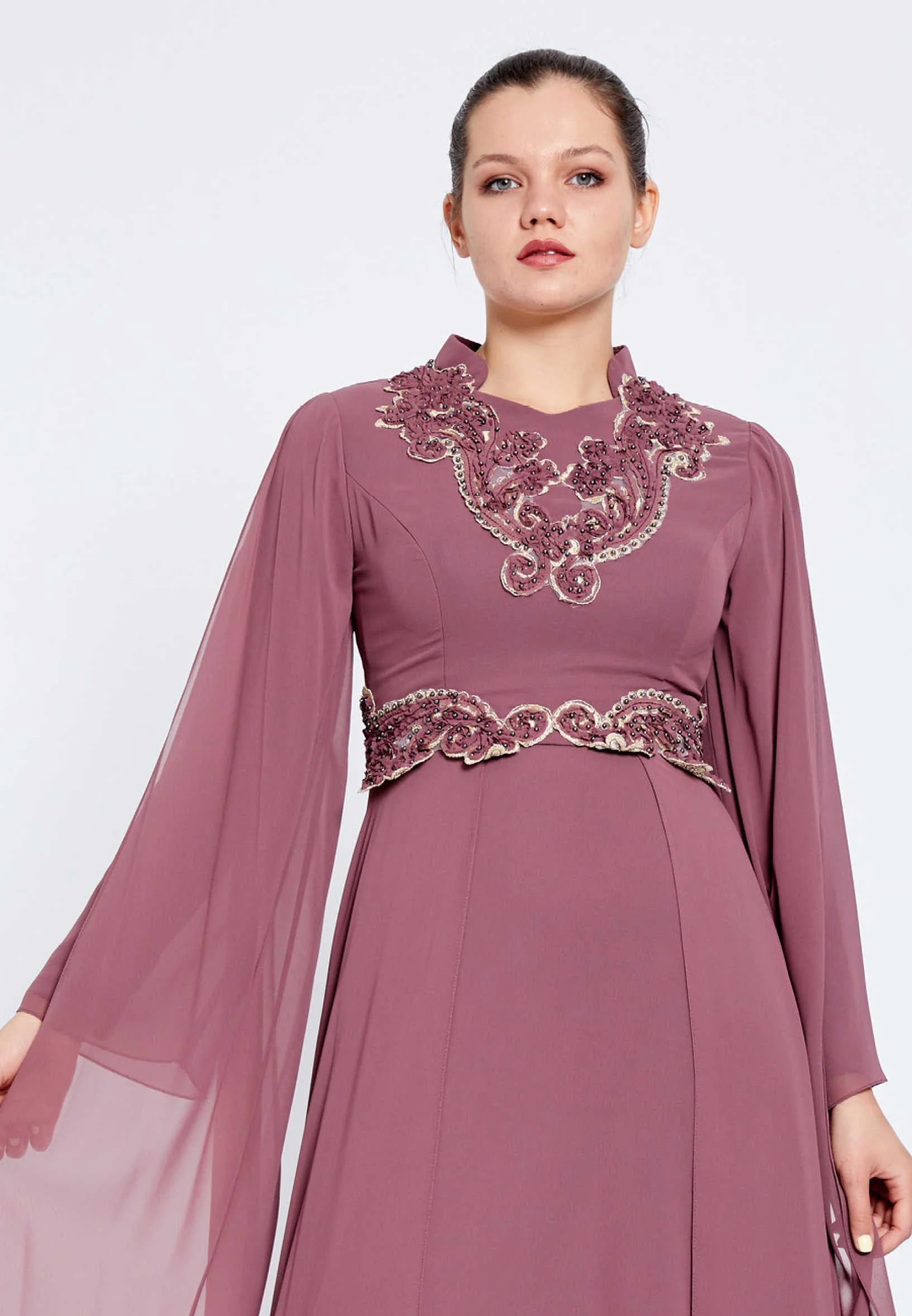 Long Sleeve Maxi Chiffon Column Regular Evening Dress efl8410 - Image 12