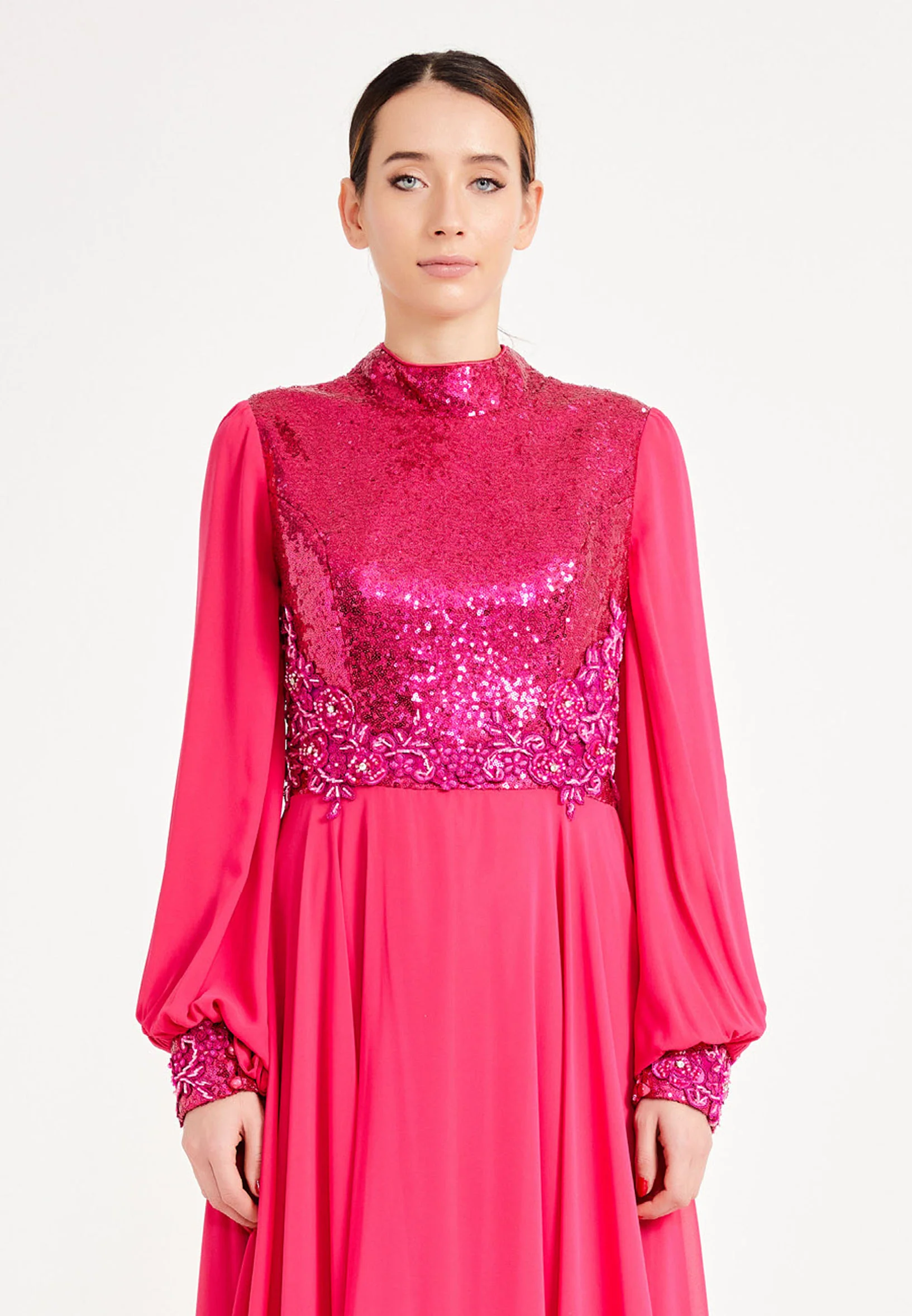 Long Sleeve Maxi Chiffon Column Regular Prom Dress fcv8042 - Image 4