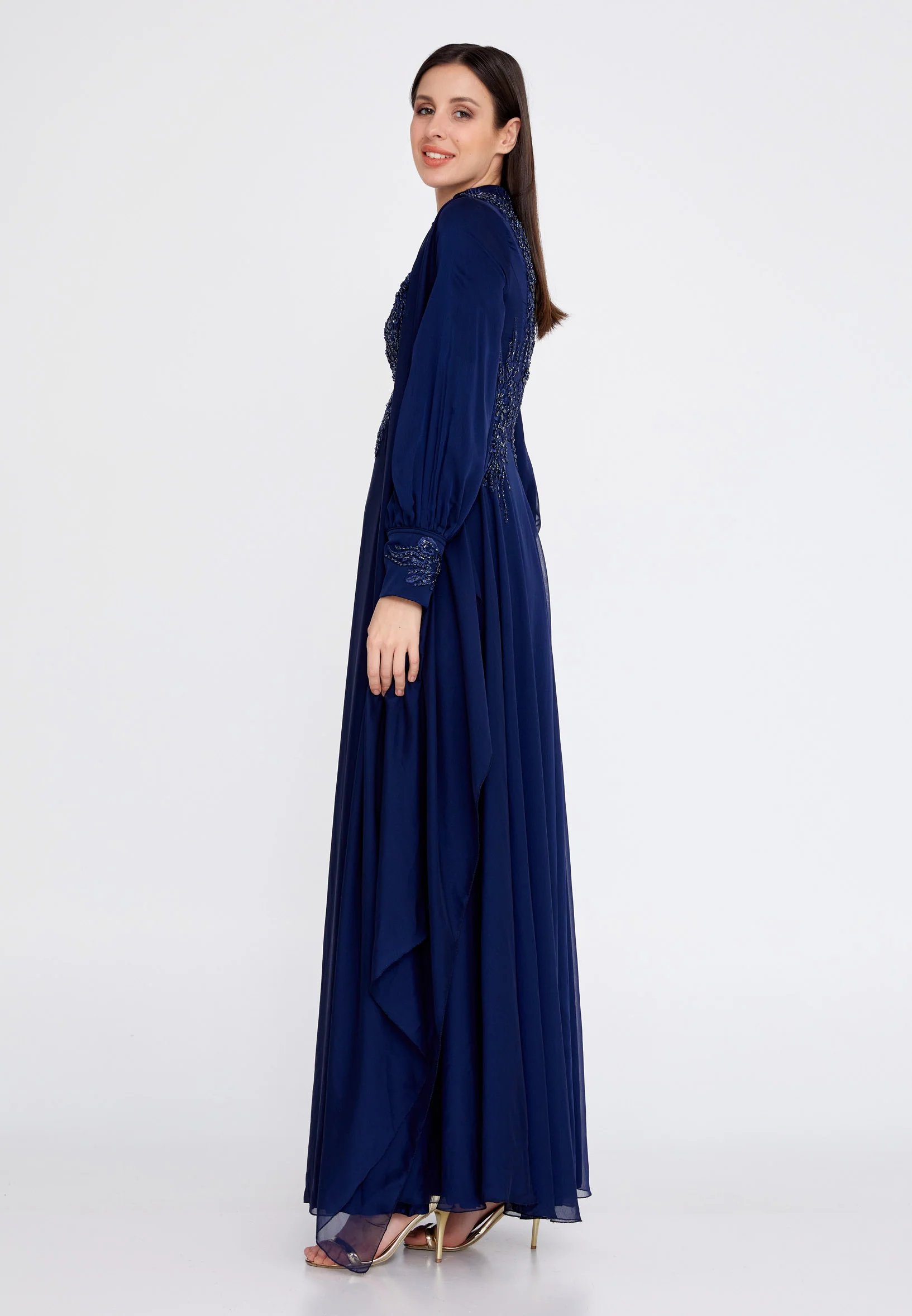 Long Sleeve Maxi Chiffon Column Regular Wedding Guest Dress eck9007 - Image 11
