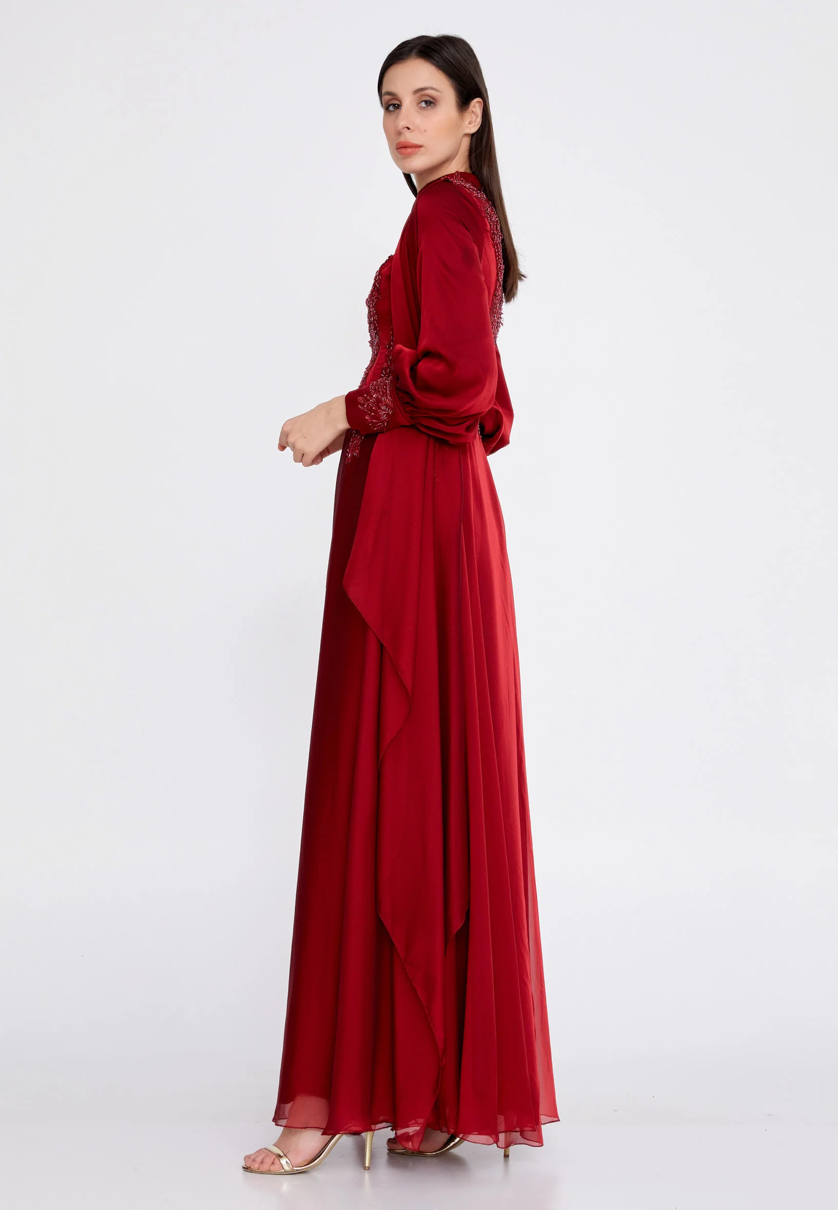 Long Sleeve Maxi Chiffon Column Regular Wedding Guest Dress eck9007 - Image 15