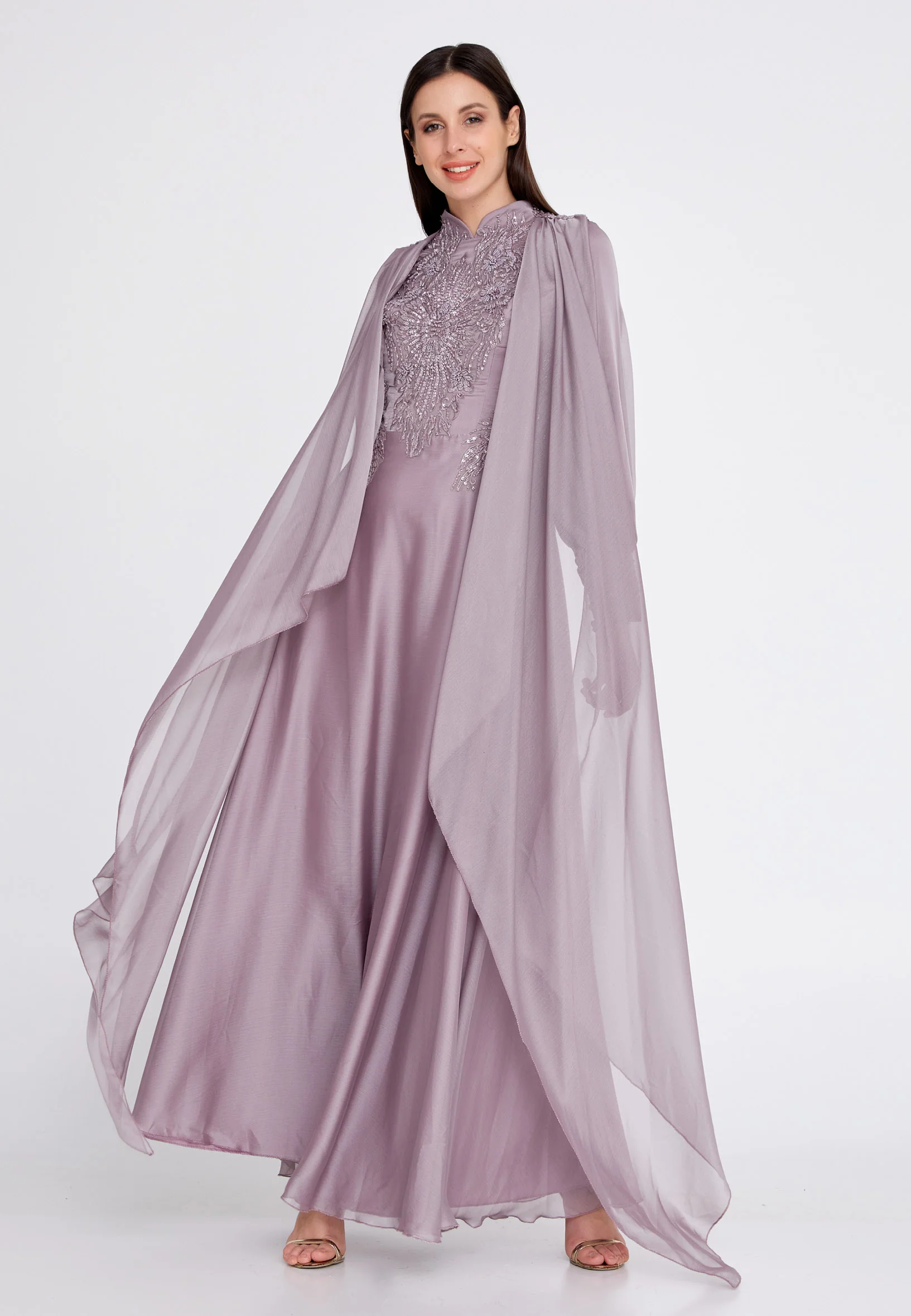 Long Sleeve Maxi Chiffon Column Regular Wedding Guest Dress eck9007 - Image 5