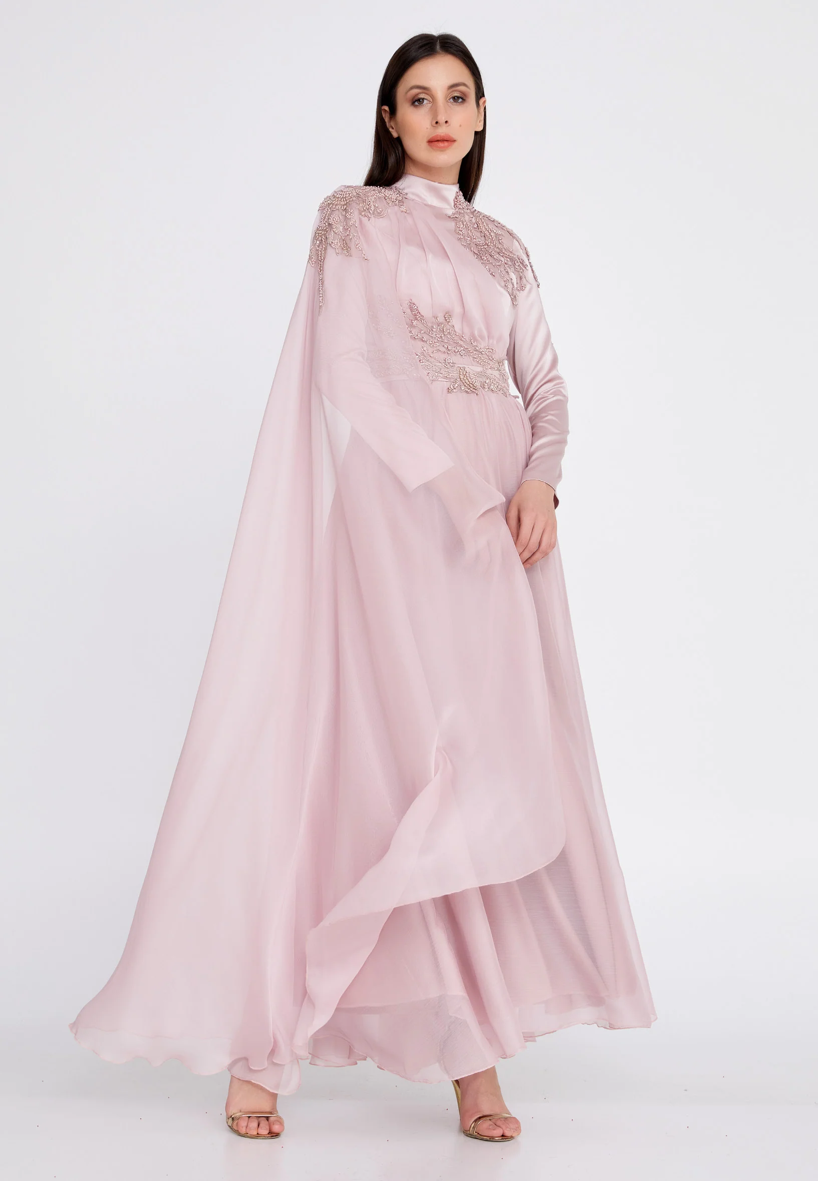 Long Sleeve Maxi Chiffon Column Regular Wedding Guest Dress gzk1011