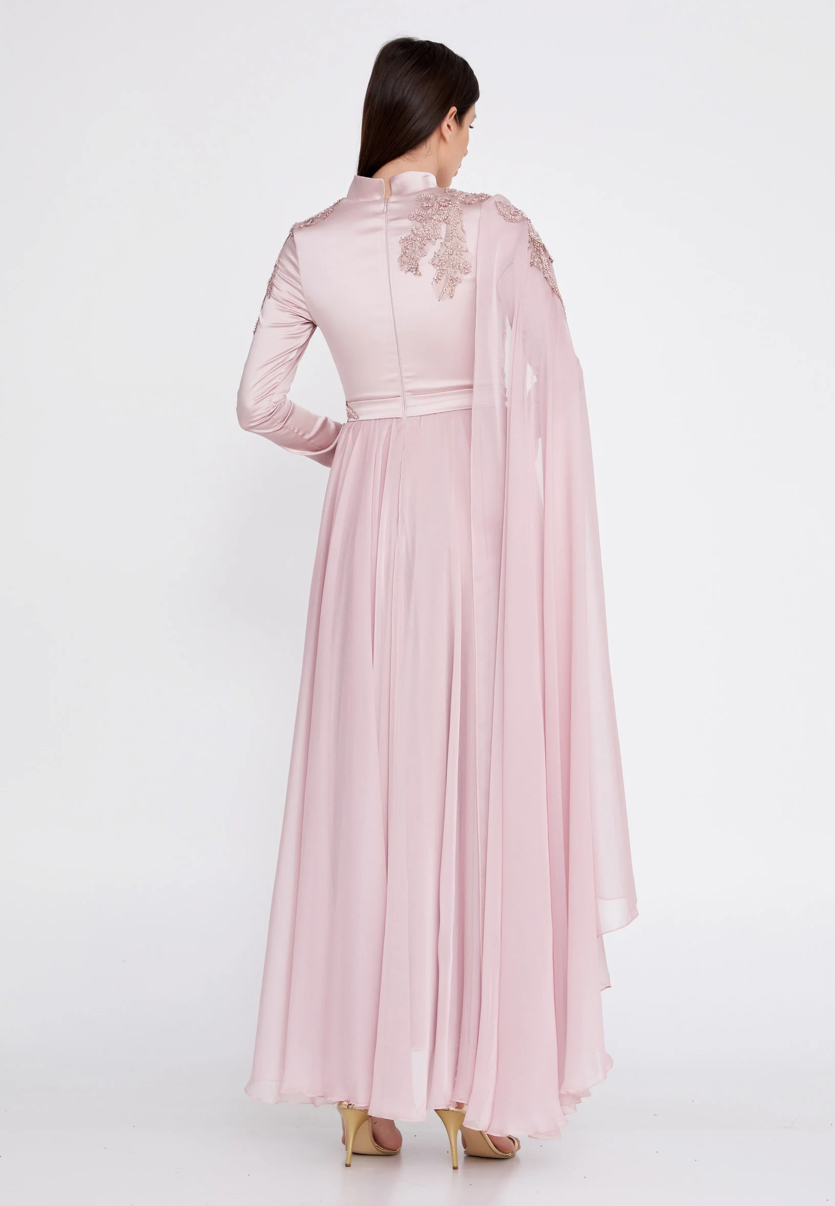 Long Sleeve Maxi Chiffon Column Regular Wedding Guest Dress gzk1011 - Image 2